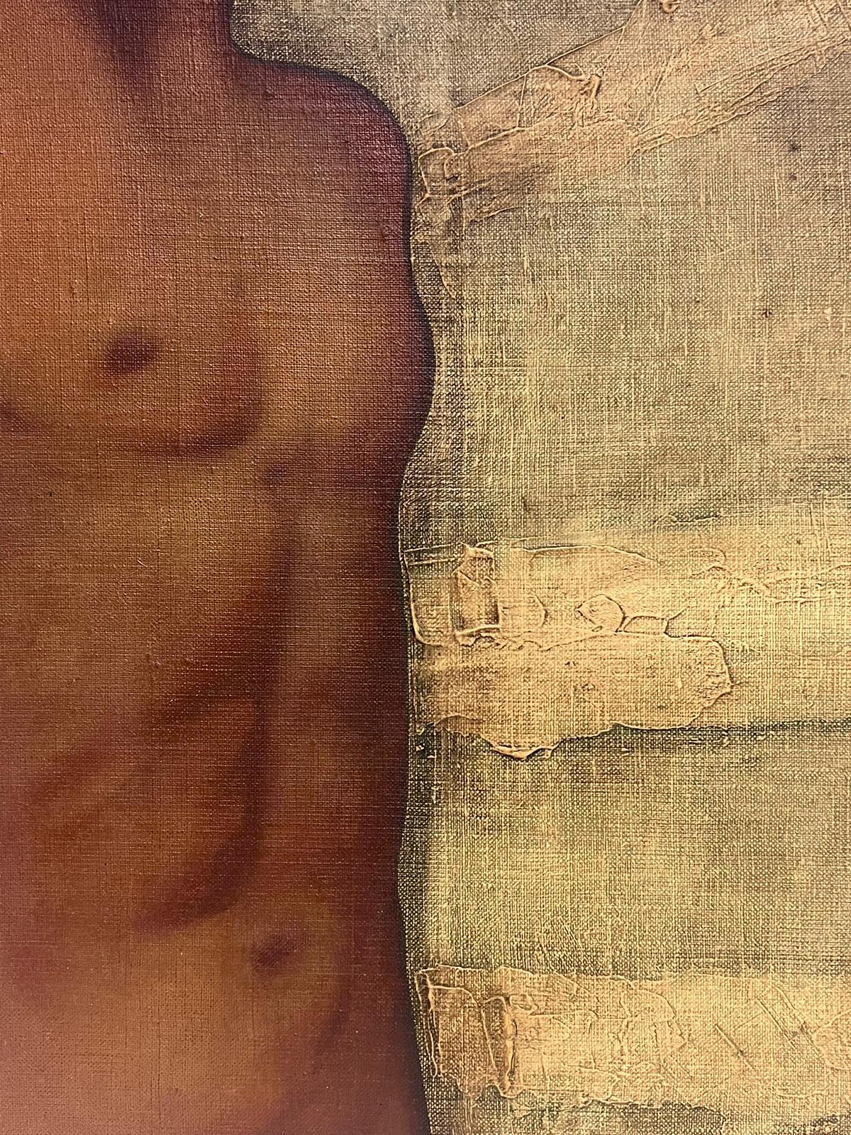 Retrato de perfil de torso desnudo masculino Pintura al óleo original francesa firmada 1