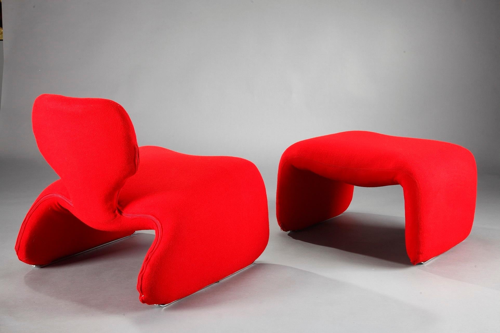 Metal Olivier Mourgue & Airborne, Red Djinn Chair for Airborne