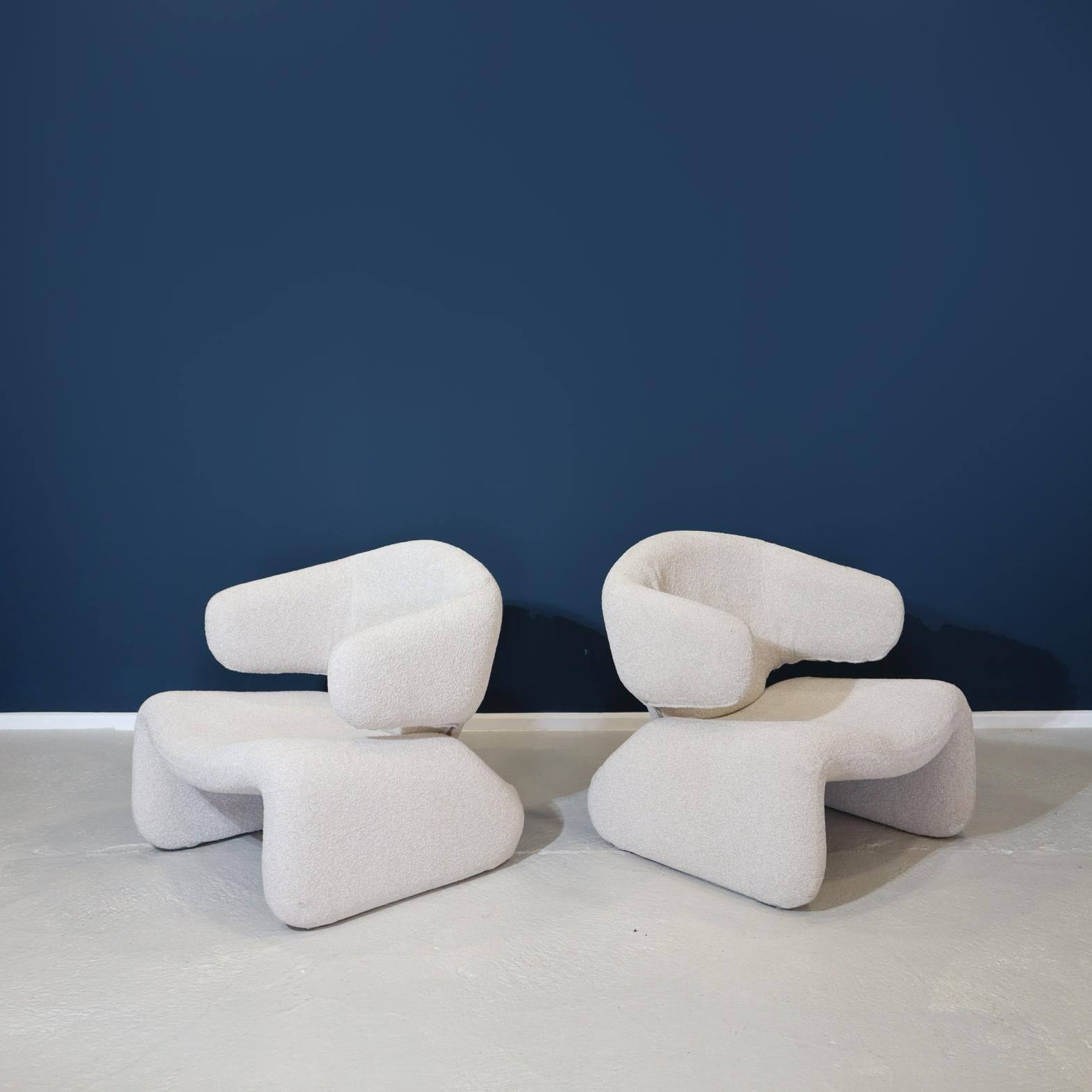 Olivier Mourgue 'Djinn' Armchair Set & Ottoman in Bouclé, 1960s For Sale 7