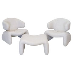 Olivier Mourgue 'Djinn' Armchair Set & Ottoman in Bouclé, 1960s