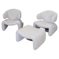 Olivier Mourgue 'Djinn' Armchair Set & Ottoman in Bouclé, 1960s