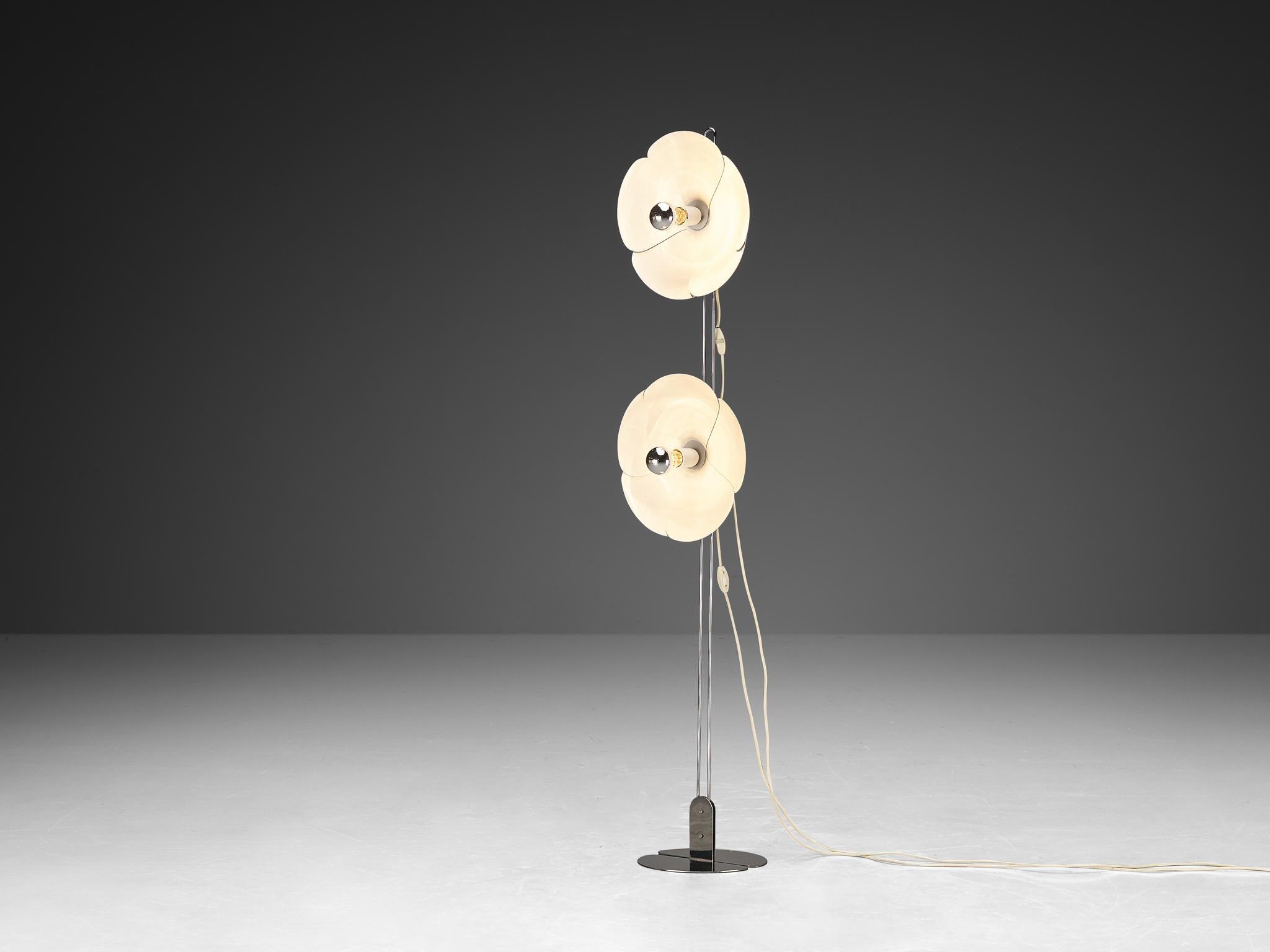 Olivier Mourgue for Disderot, floor lamp model '2093-150', chrome-plated metal, aluminum, France, 1969. 

An exquisitely distinctive floor lamp designed to captivate. Designed by the visionary French designer Olivier Mourgue in 1967 for Disderot,