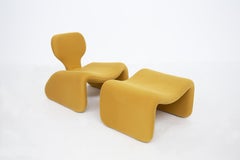 Olivier Mourgue Pair of Chaise Longue Djinn Model in Yellow Fabric