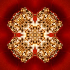 "Pépite 3", pepita d'oro su fotografia rossa stampata in modo semi-astratto su pannello Dibond