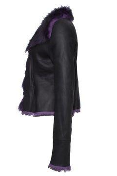 Olivier Strelli, Black lammy coat with purple fur.