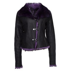 Olivier Strelli, Black lammy coat with purple fur.