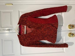 OLIVIER THEYSKENS 2001 Vintage Runway Red Orange Boucle Skirt Set