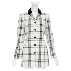OLIVIER THEYSKENS cream green plaid check velvet collar fitted jacket IT38 XS