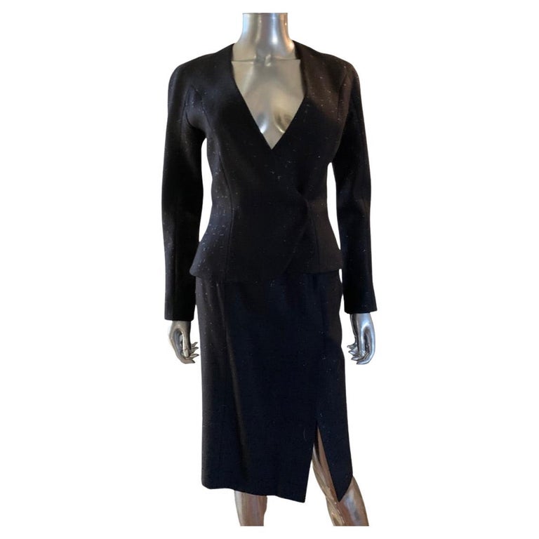Olivier Theyskens Italian Black 2 Piece Slim Skirt Suit Size 02 For