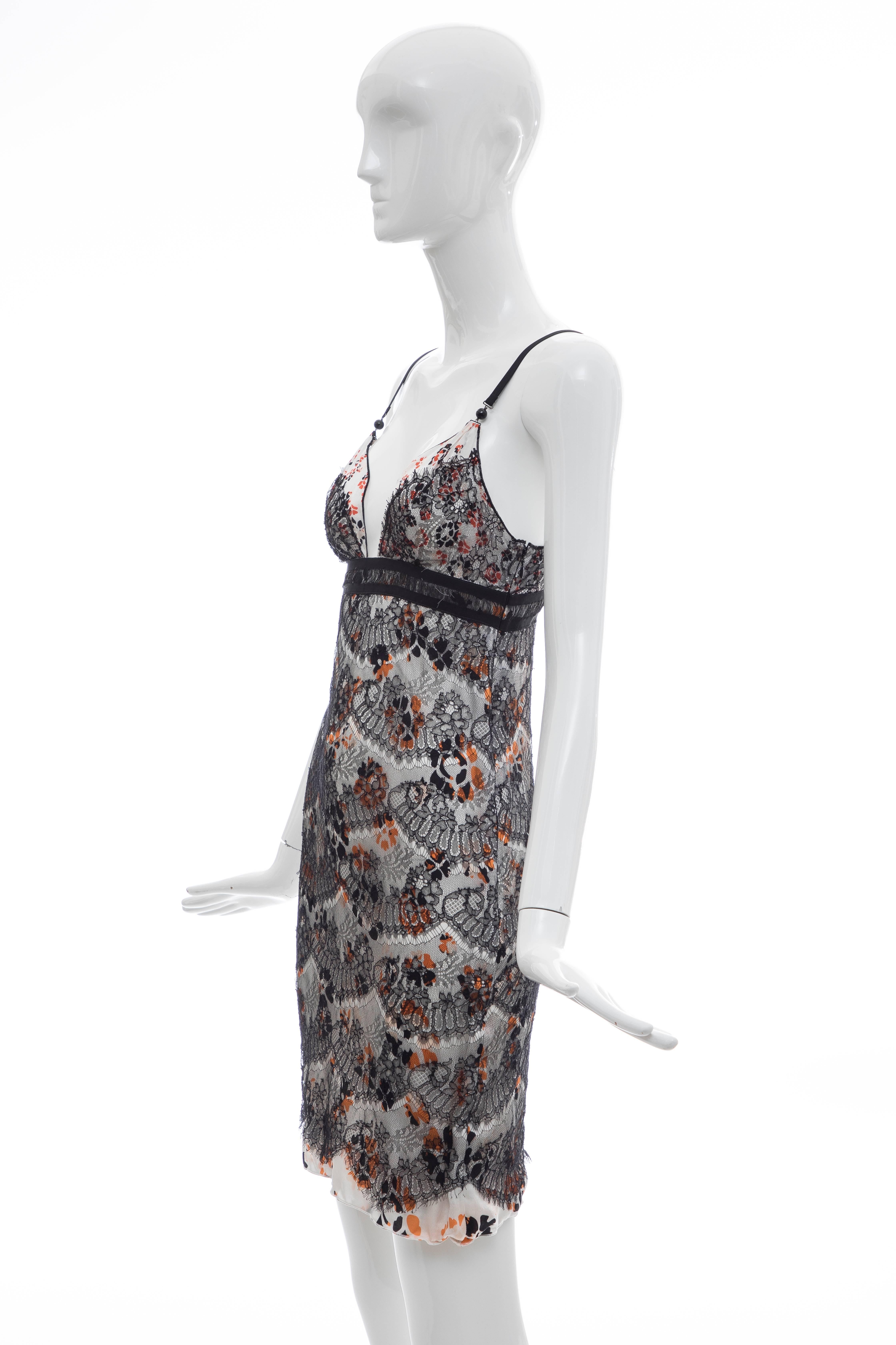 Olivier Theyskens Rochas Black Lace Overlay Floral Silk Slip Dress, Fall 2003  For Sale 3