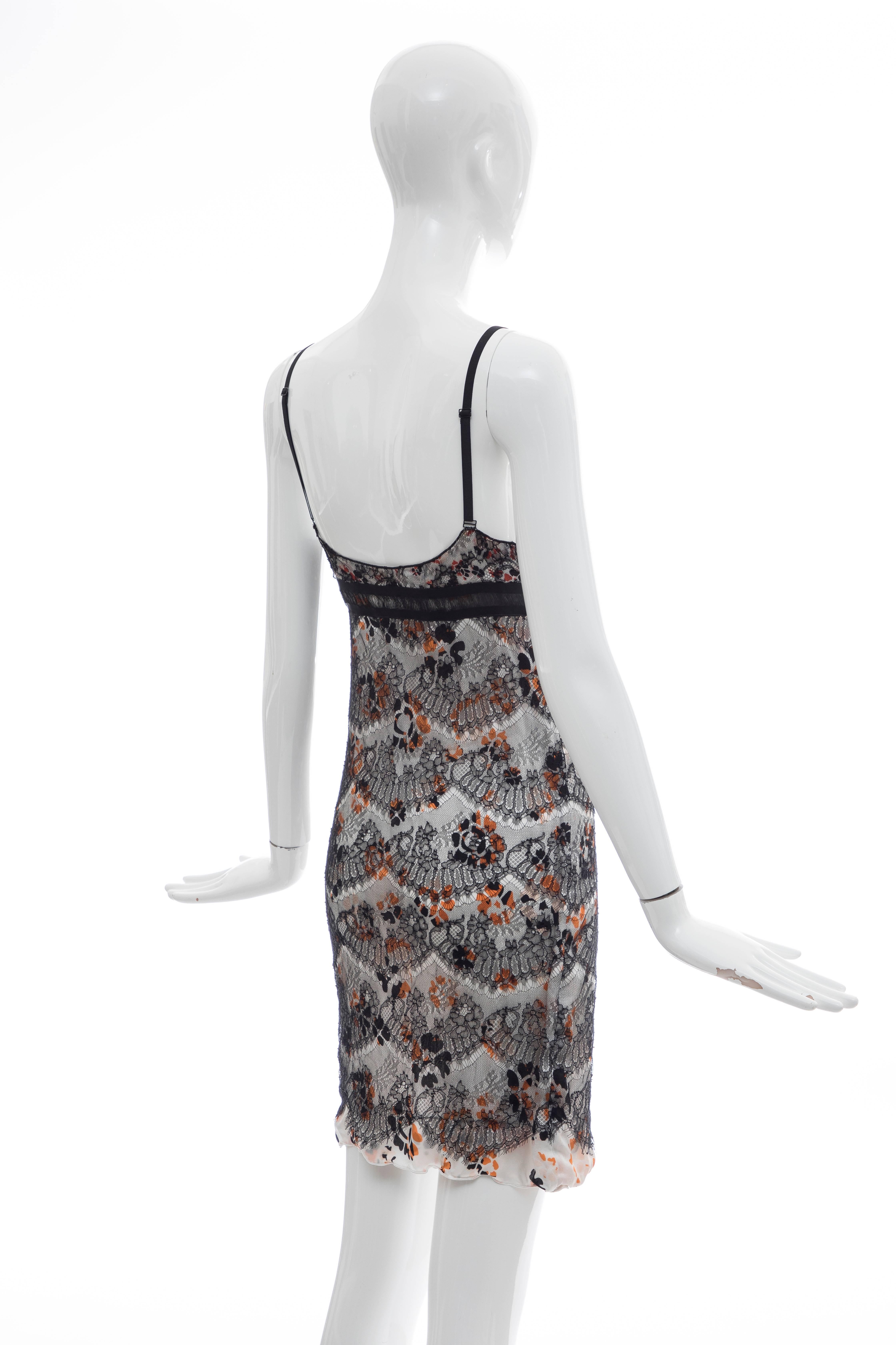Olivier Theyskens Rochas Black Lace Overlay Floral Silk Slip Dress, Fall 2003  In Excellent Condition For Sale In Cincinnati, OH