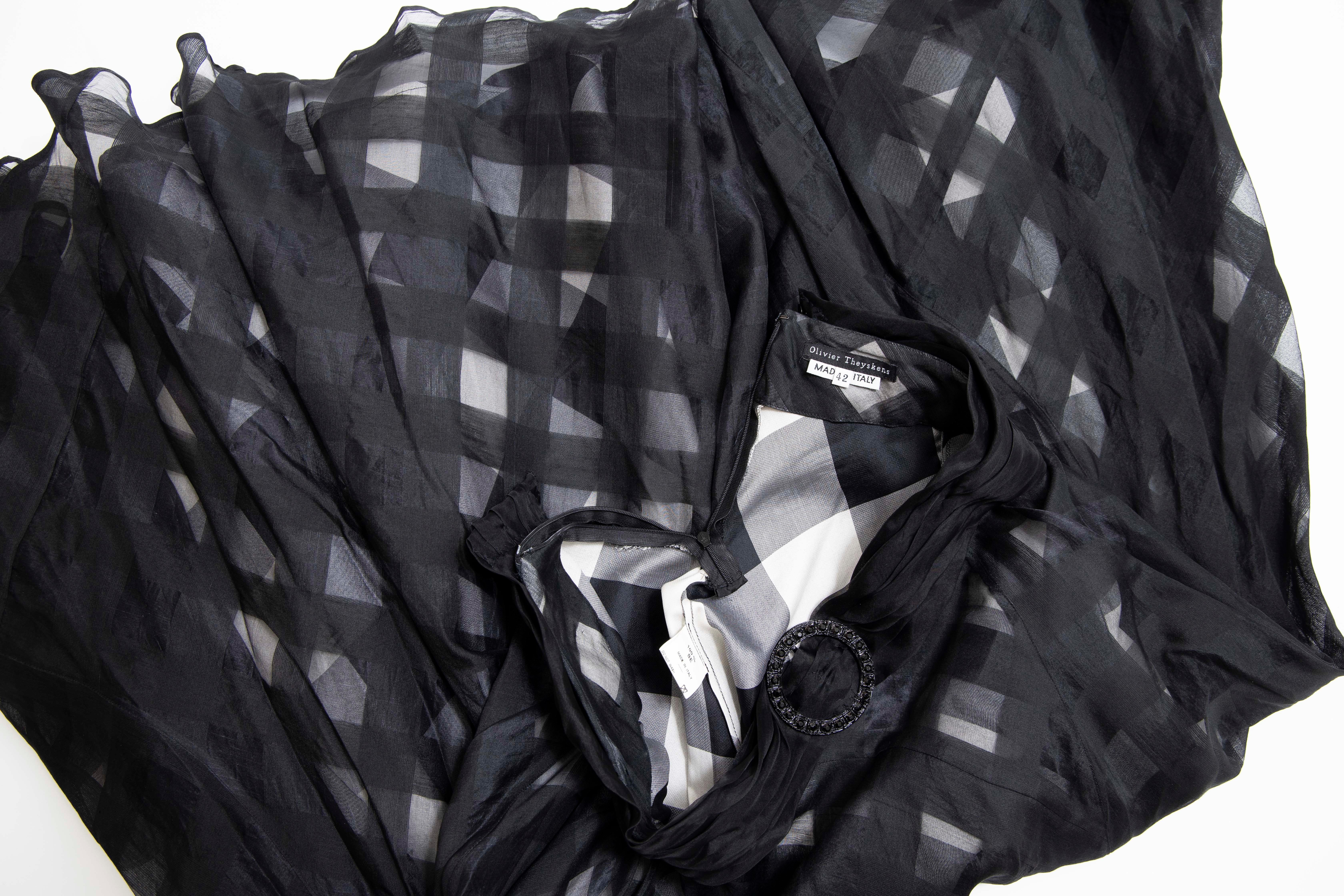 Olivier Theyskens Runway Black Silk Checkerboard Pattern Skirt, Spring 2000 For Sale 12