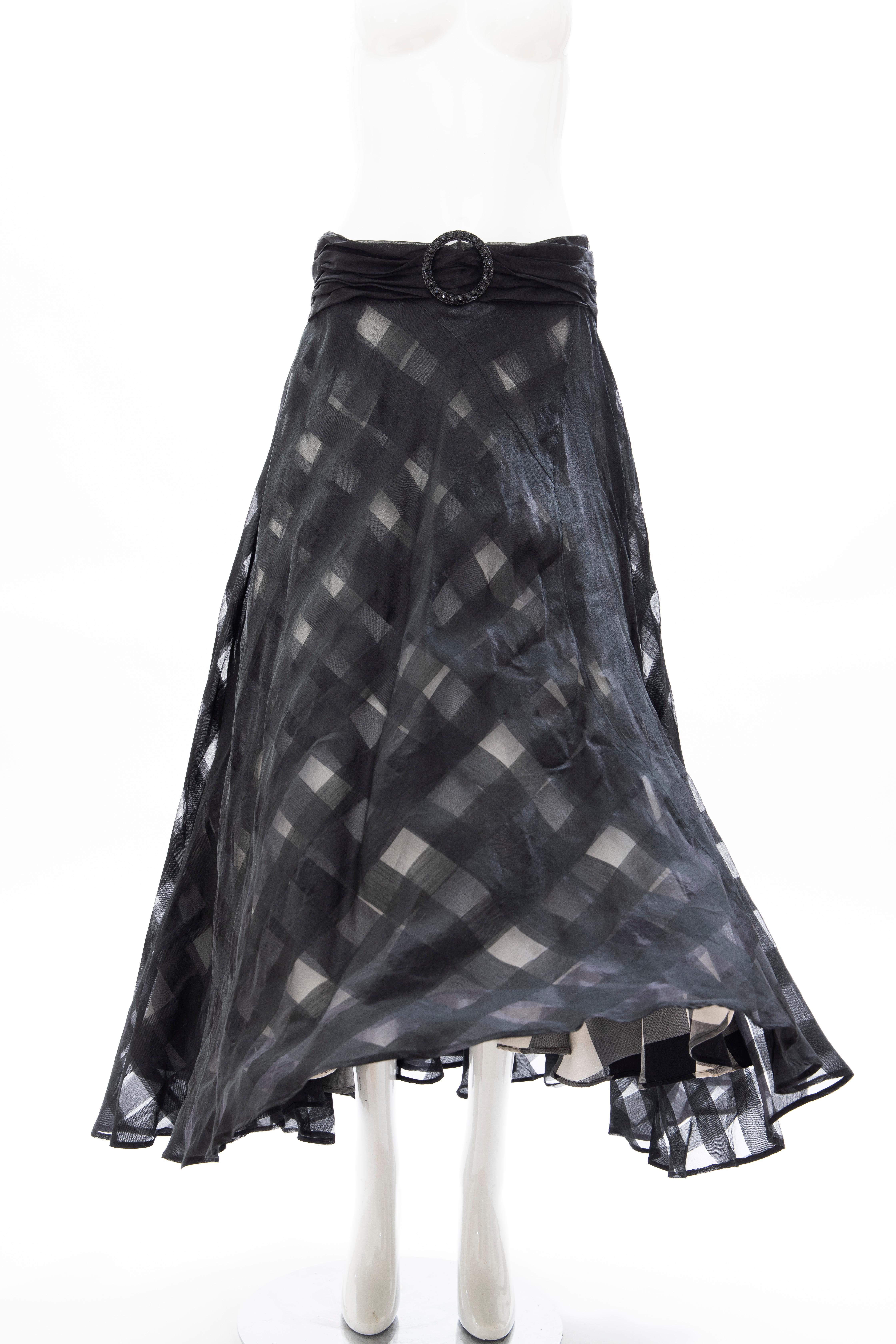 Olivier Theyskens Runway Black Silk Checkerboard Pattern Skirt, Spring 2000 In Excellent Condition For Sale In Cincinnati, OH