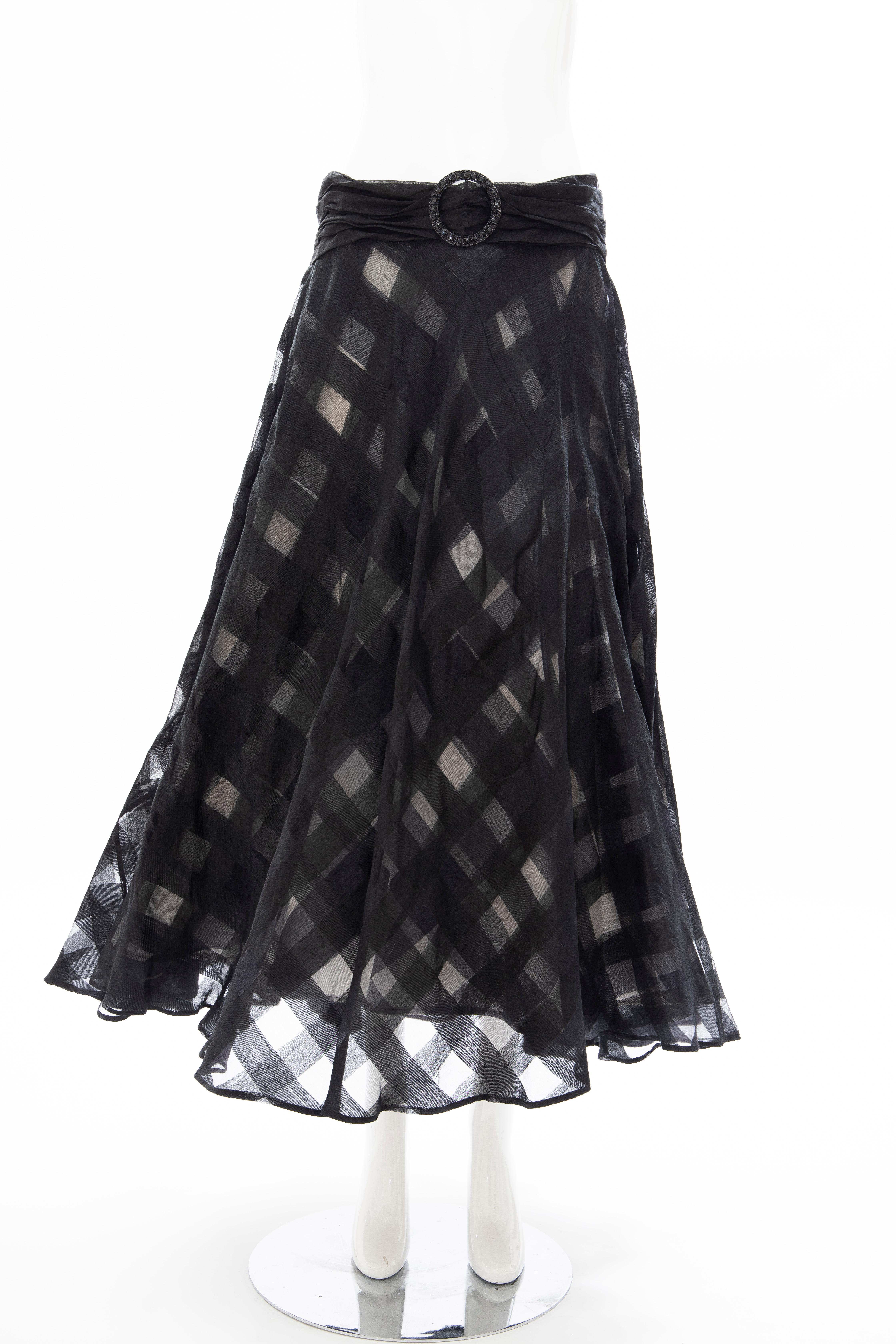 Women's Olivier Theyskens Runway Black Silk Checkerboard Pattern Skirt, Spring 2000 For Sale