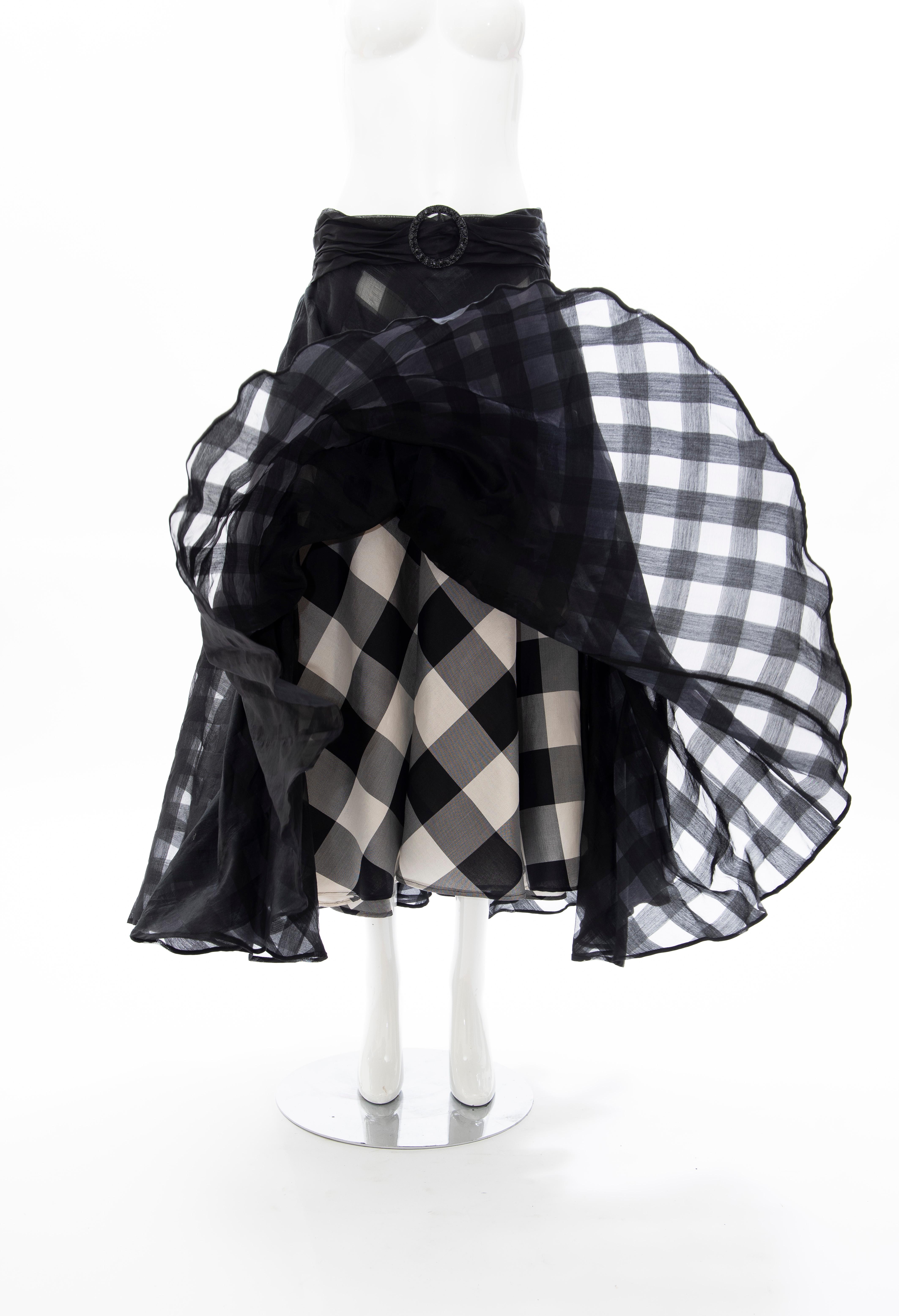 Olivier Theyskens Runway Black Silk Checkerboard Pattern Skirt, Spring 2000 For Sale 1