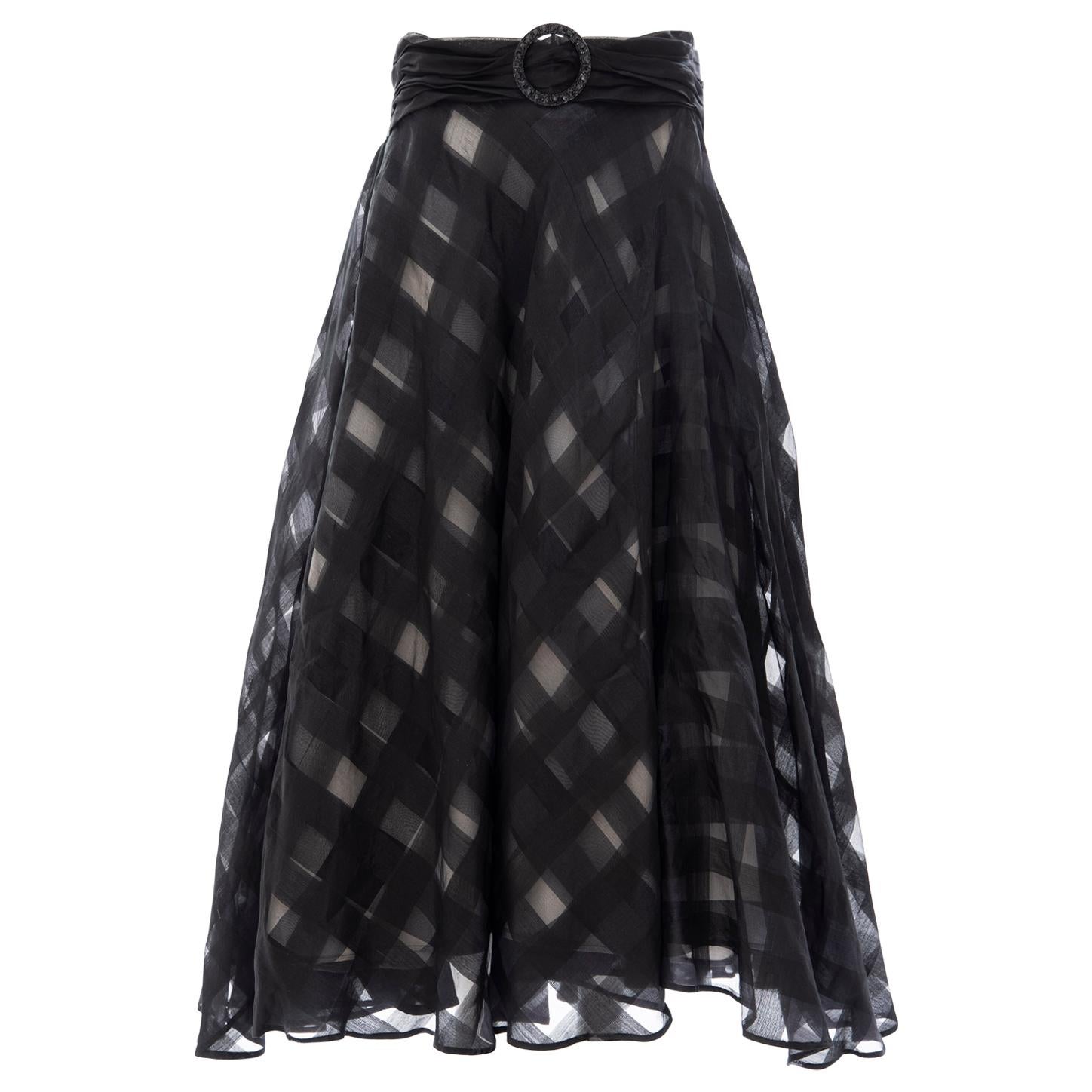 Olivier Theyskens Runway Black Silk Checkerboard Pattern Skirt, Spring 2000 For Sale