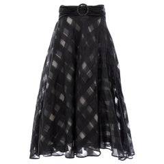 Olivier Theyskens Runway Black Silk Checkerboard Pattern Skirt, Spring 2000