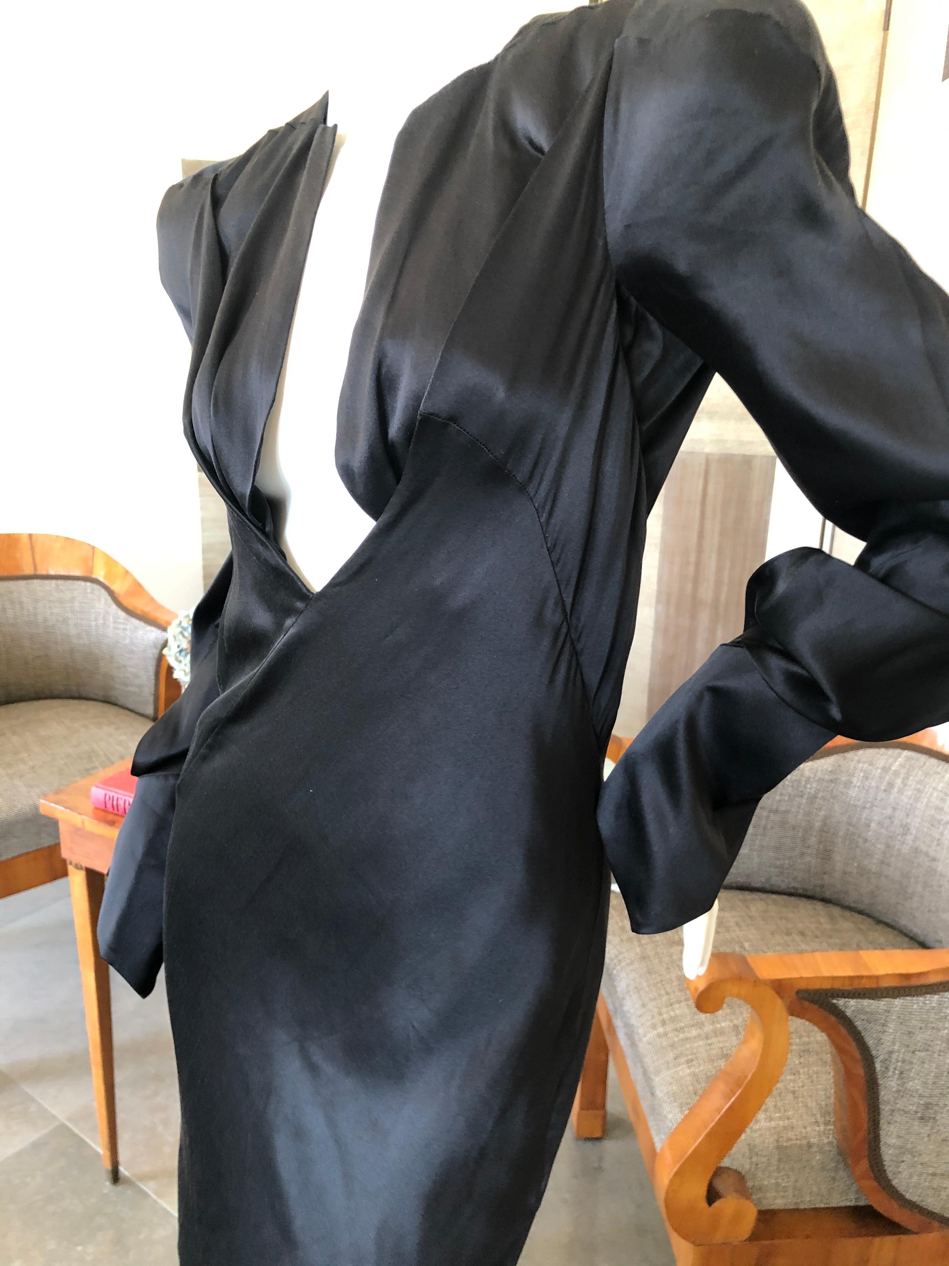 Olivier Theyskins Bias Cut Black Silk Plunging Evening Dress with Bold Shoulders For Sale 1