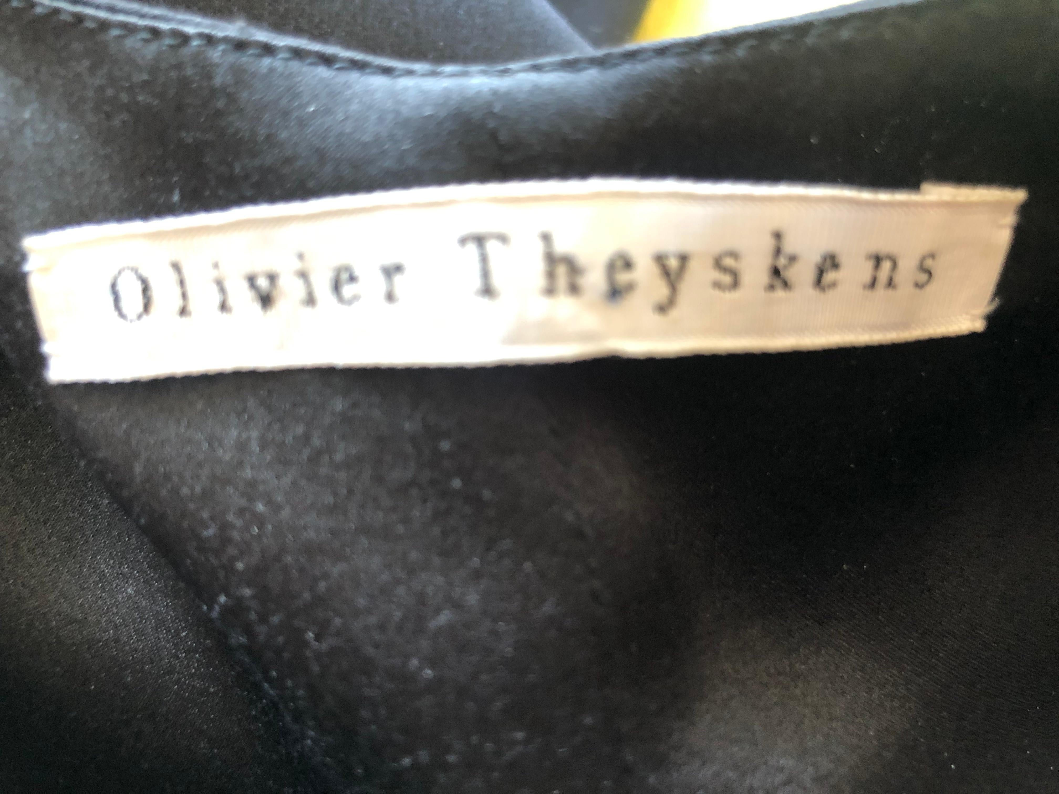 Olivier Theyskins Bias Cut Black Silk Plunging Evening Dress with Bold Shoulders For Sale 5