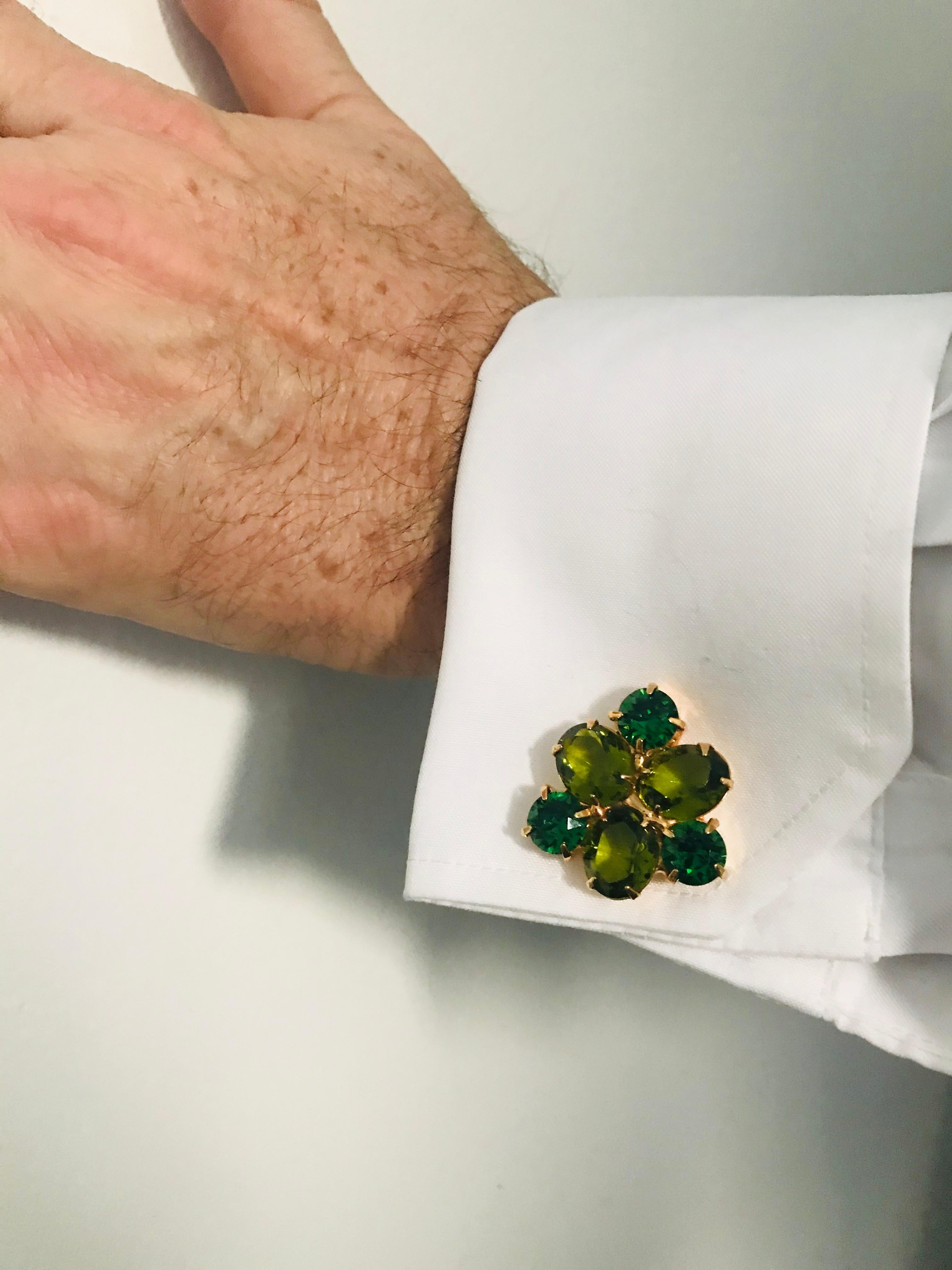 Olivine Austrian Crystal Cuff Links In New Condition For Sale In Toronto, CA