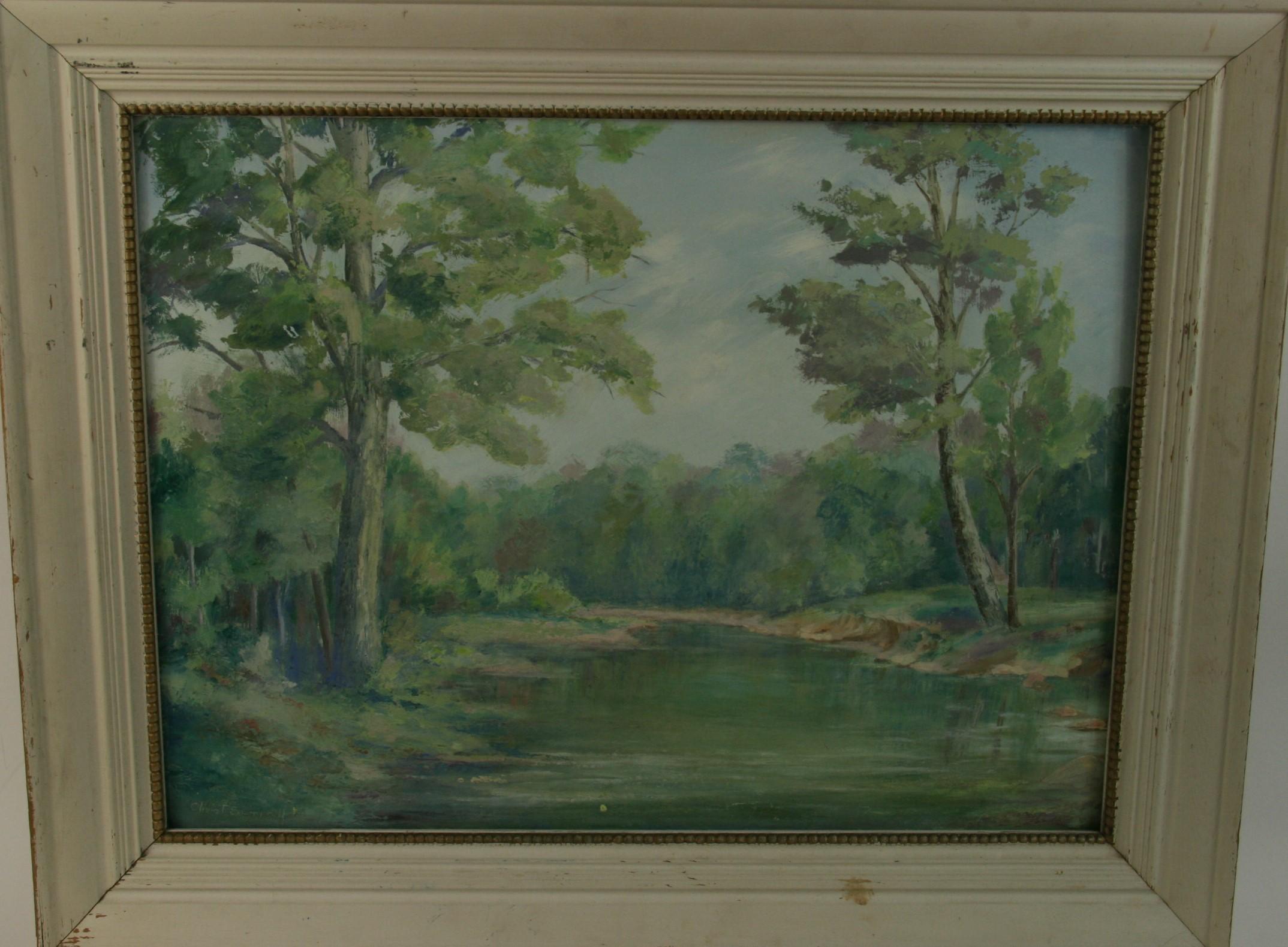 Hudson River School   Country Landscape 1940 - Painting by Olivio T Sumeall