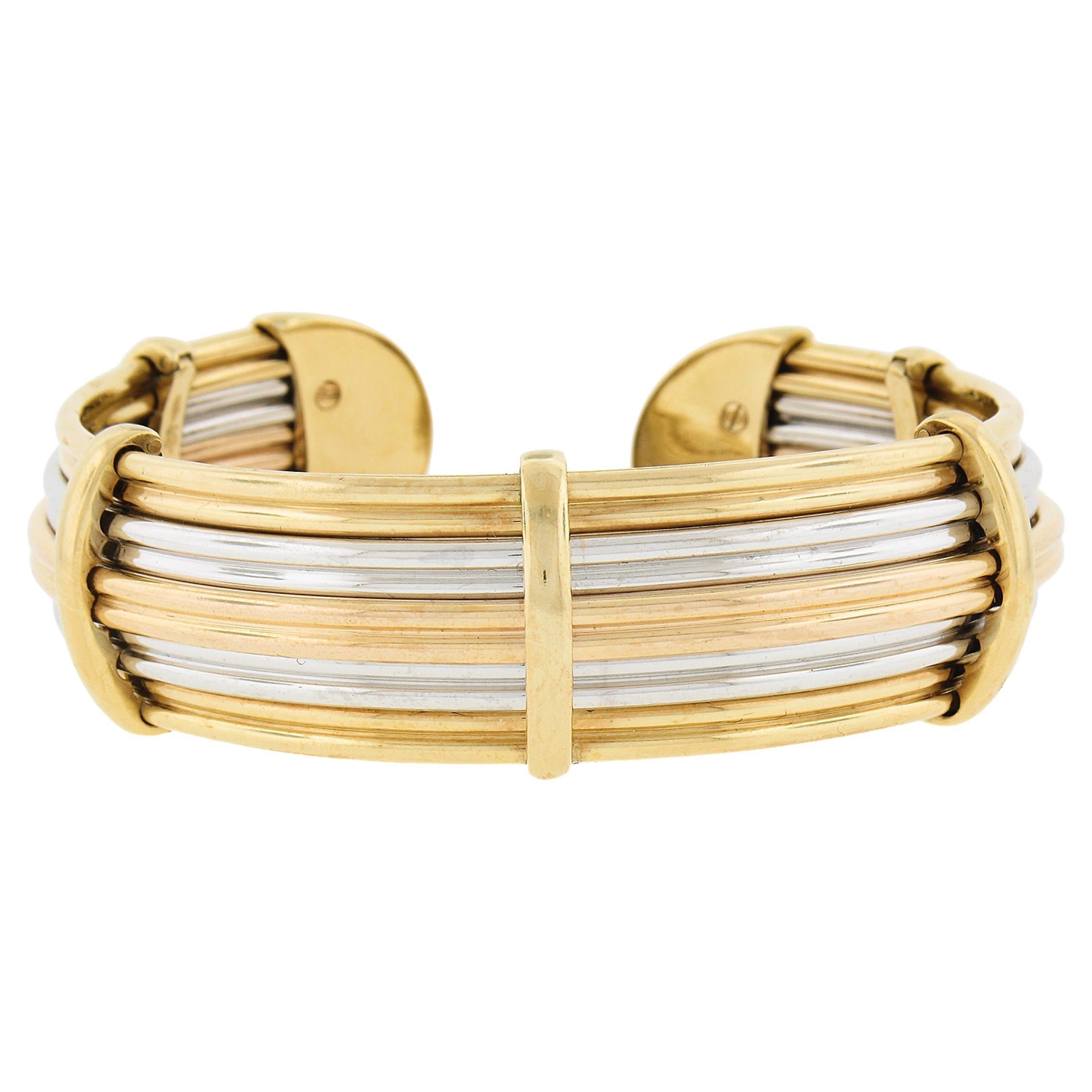 Olivo Micheletto 18k 3 Color Gold 7" 20.5mm Wide Wire Open Bangle Cuff Bracelet