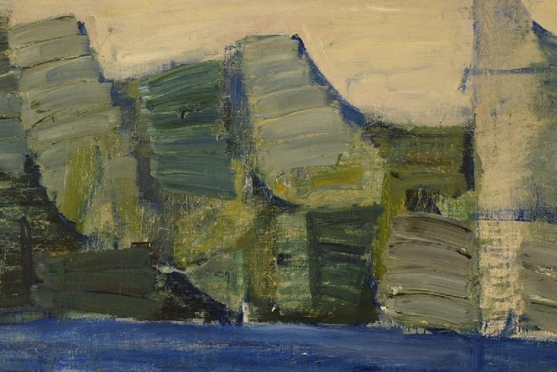 Swedish Olle Agnell, Sweden, Oil on Canvas, Modernist Landscape, 1960s For Sale