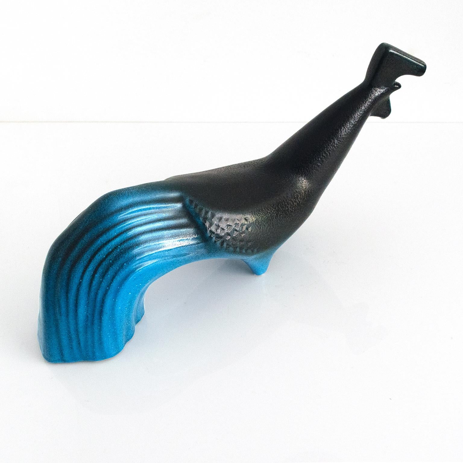 Olle Alberius Blue Glazed Ceramic Bird Figure, Upsala Ekeby, Scandinavian Modern 2