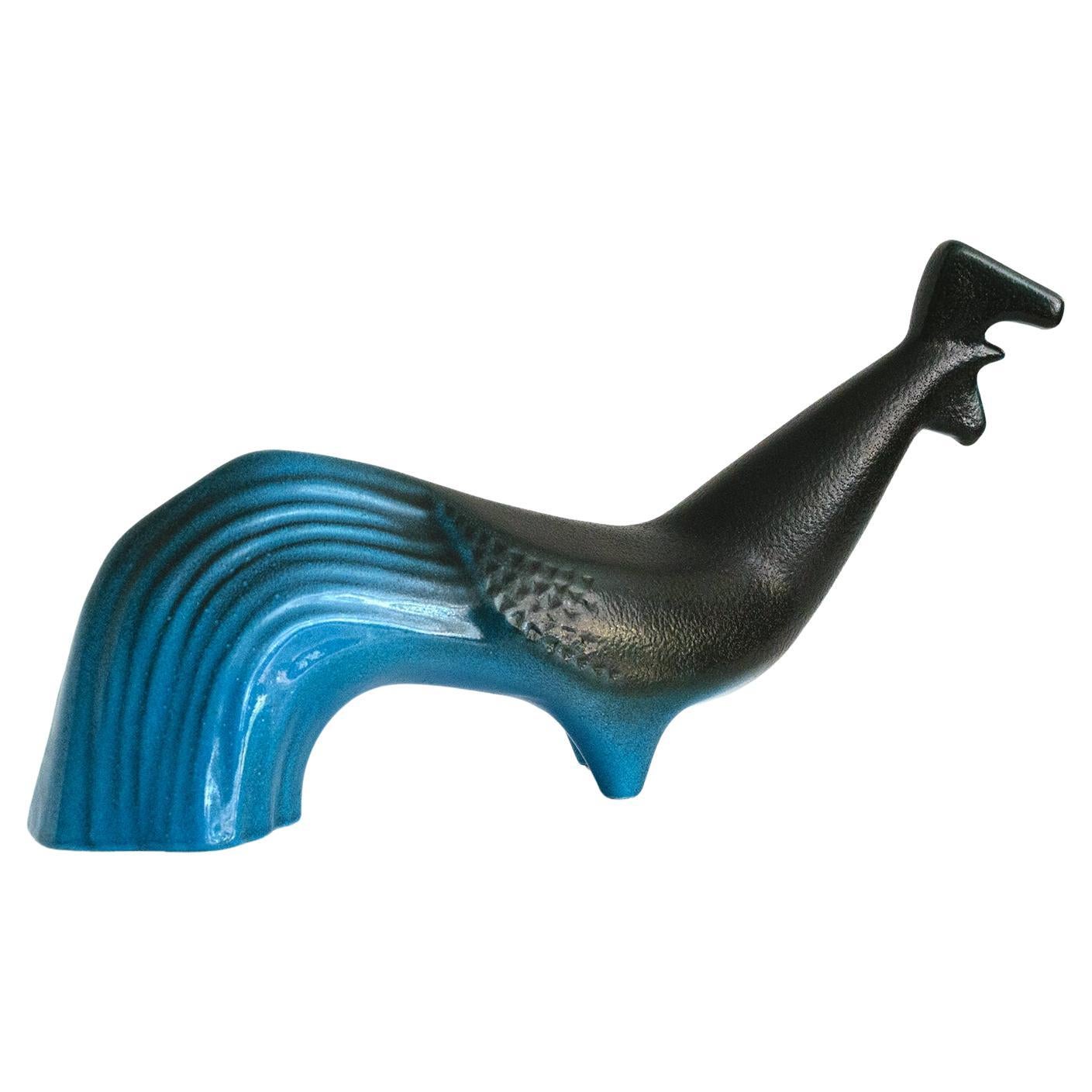 Olle Alberius Blue Glazed Ceramic Bird Figure, Upsala Ekeby, Scandinavian Modern