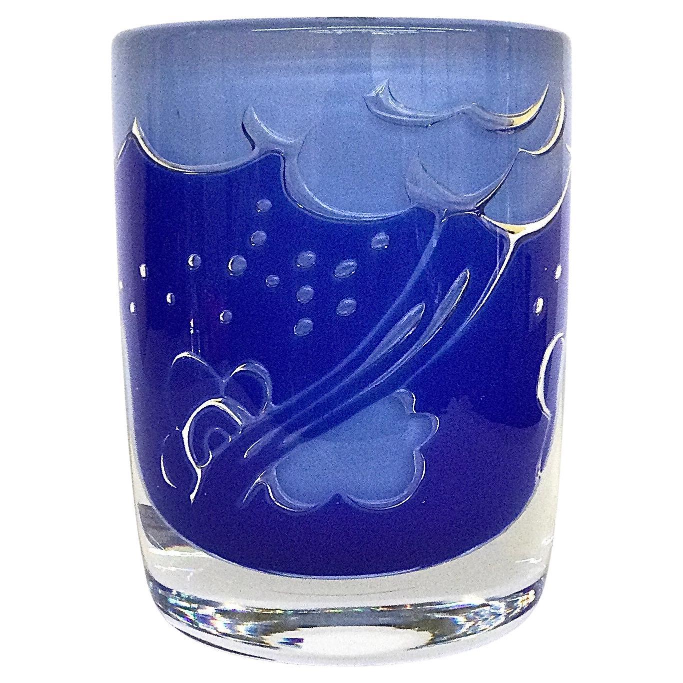 Olle Alberius for Orrefors Cloud Ariel Vase in Vibrant Blue Colors For Sale