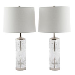 Olle Alberius for Orrefors Handcut Crystal Table Lamps, circa 1970s