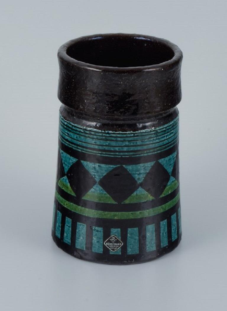 Scandinavian Modern Olle Alberius for Rörstand, Atelje, Ceramic Vase with Geometric Pattern, 1960s For Sale
