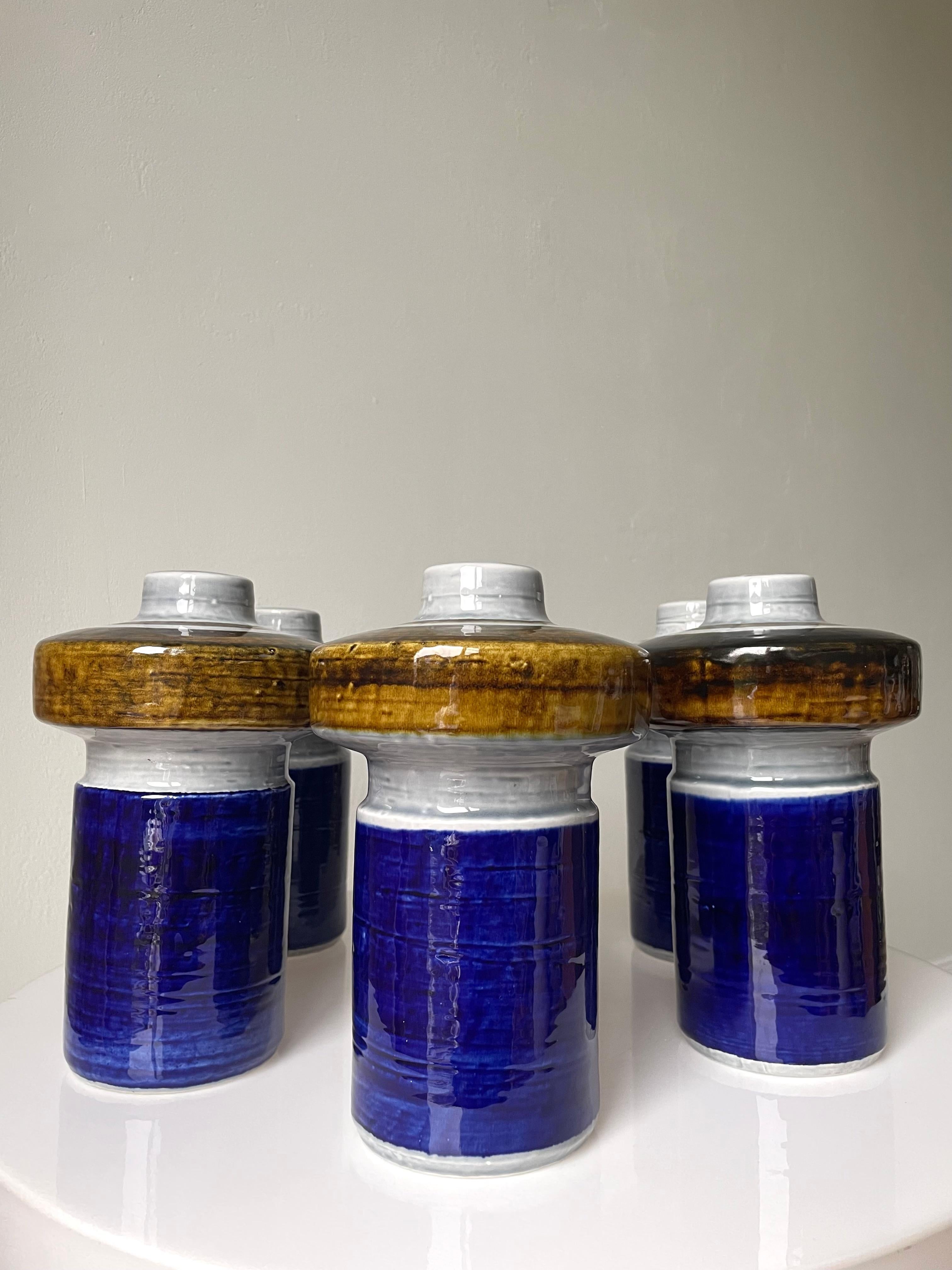 Olle Alberius 1960s  Ceramic Blue, Ochre Vase, 6 items For Sale 3