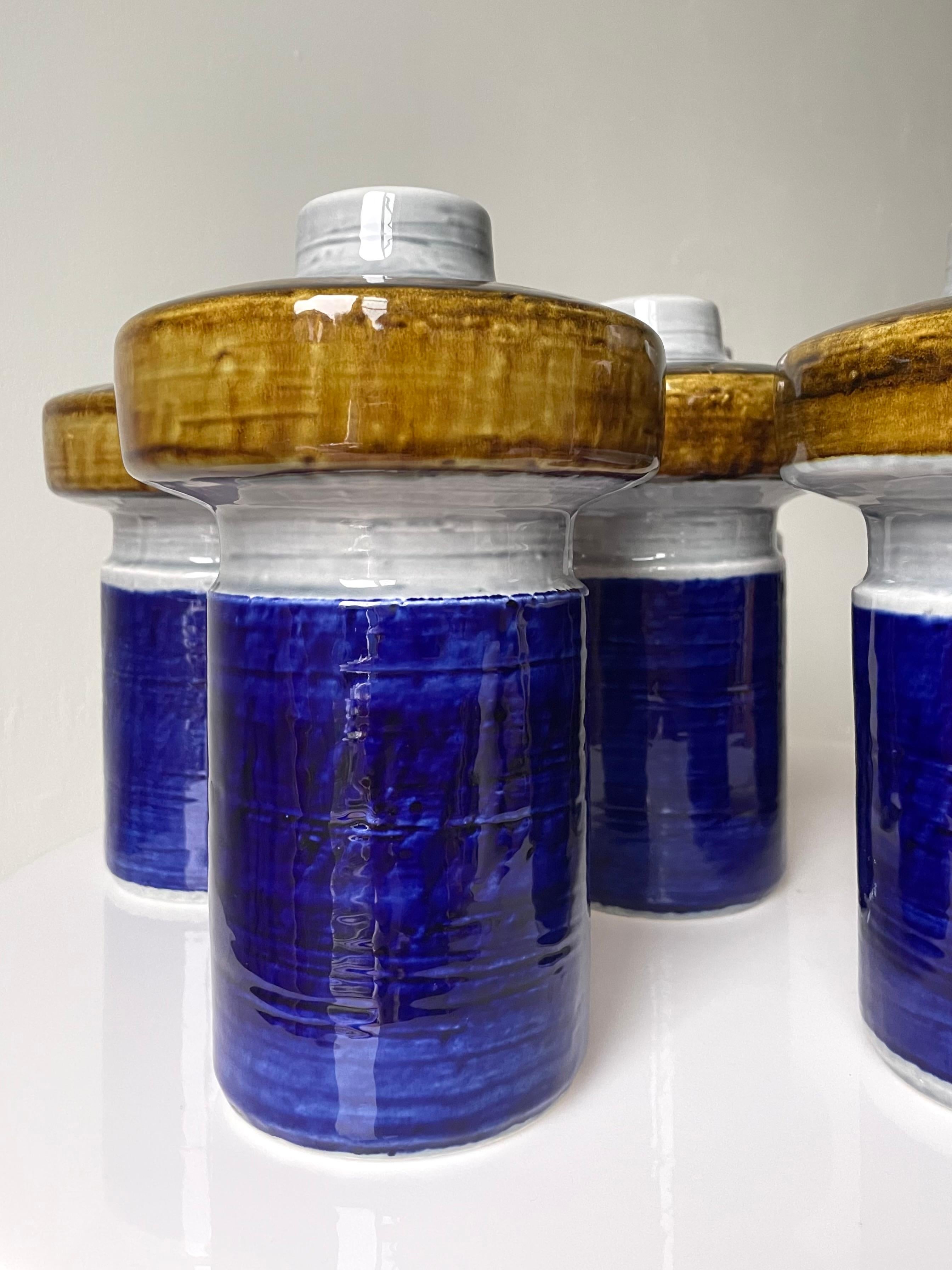 Glazed Olle Alberius 1960s  Ceramic Blue, Ochre Vase, 6 items For Sale