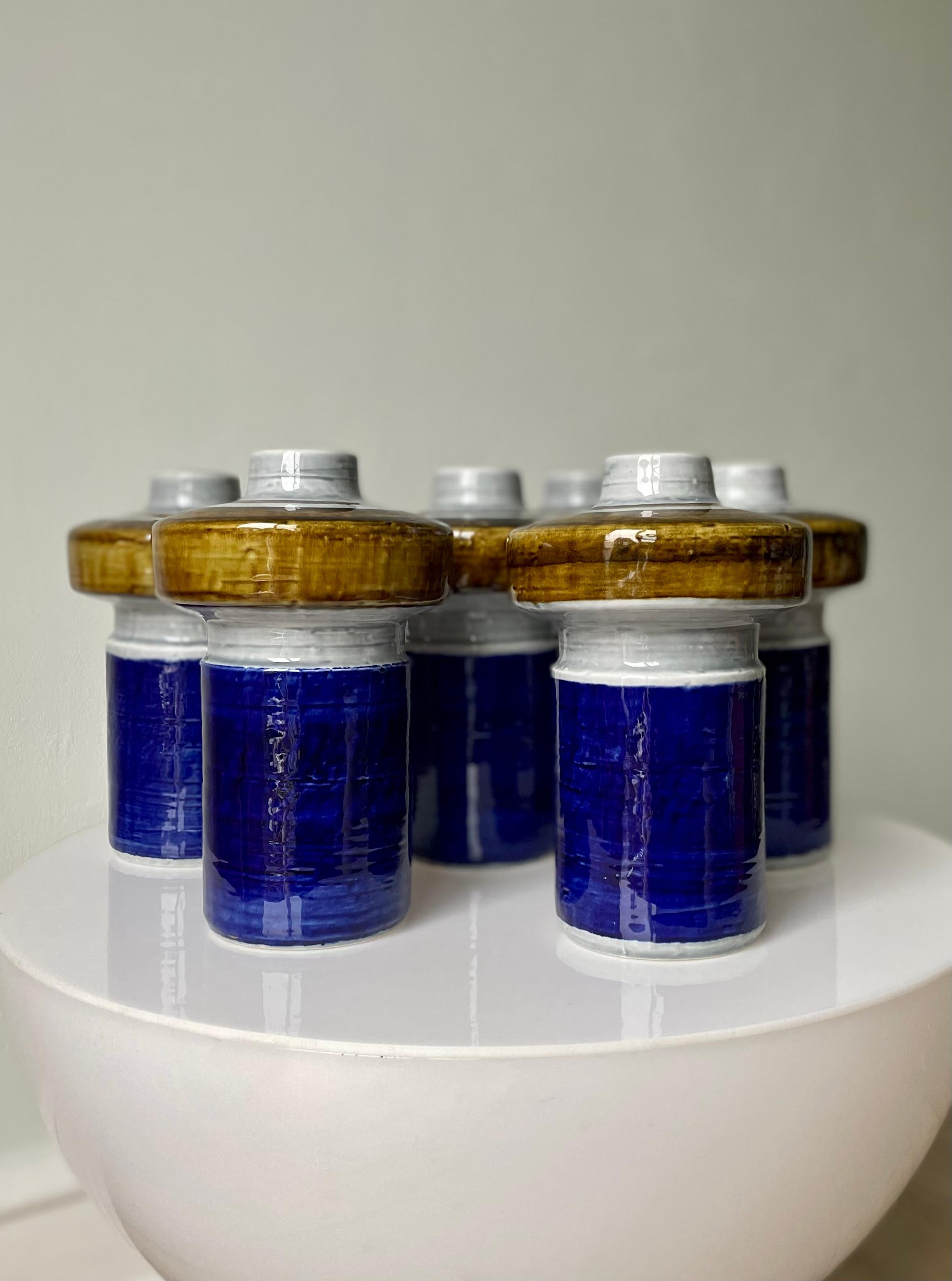 Olle Alberius 1960s  Ceramic Blue, Ochre Vase, 6 items For Sale 4