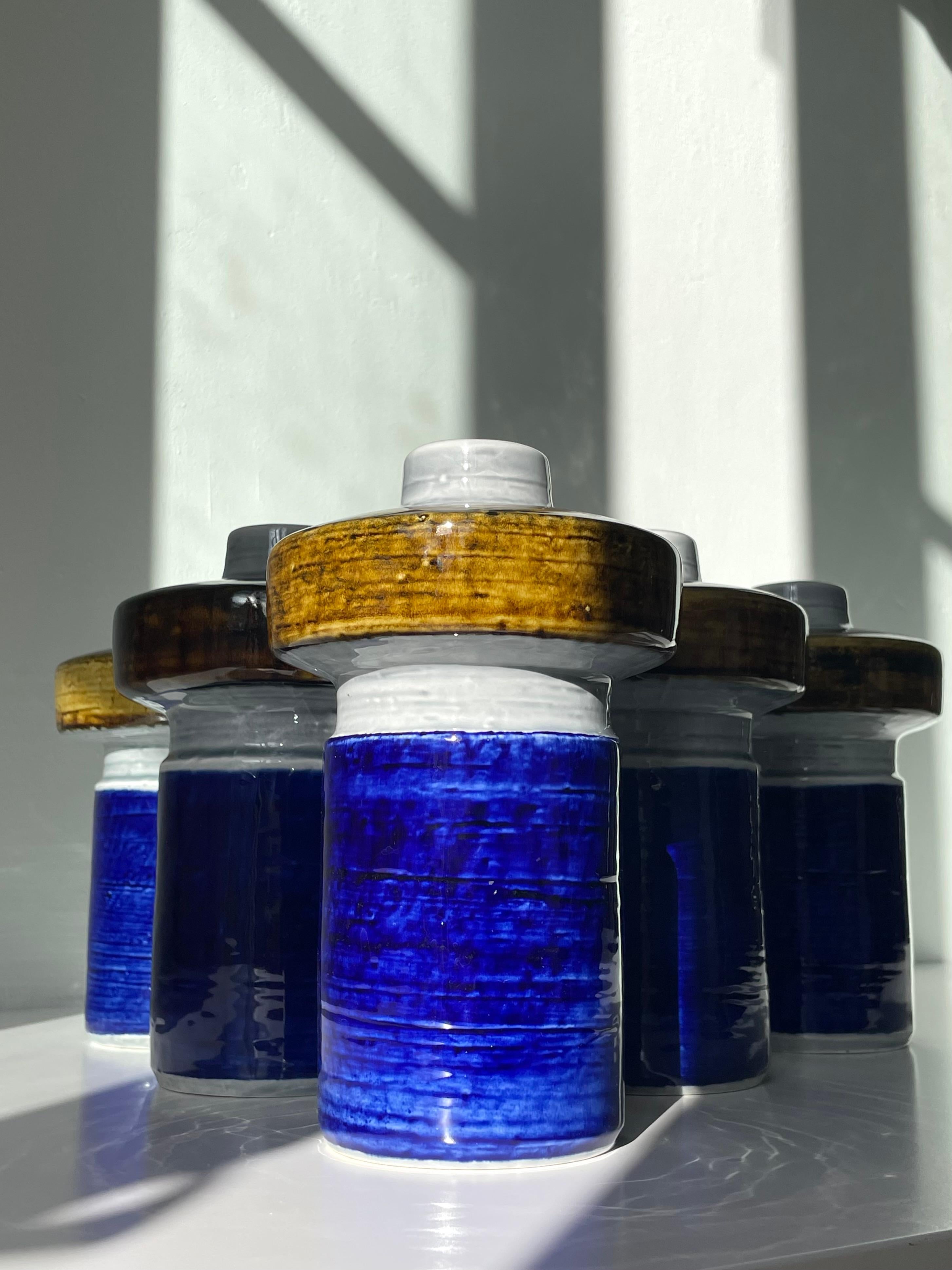Olle Alberius 1960s  Ceramic Blue, Ochre Vase, 6 items For Sale 1