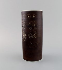 Olle Alberius for Rörstrand. Cylindrical Sarek vase in hand-painted ceramics.