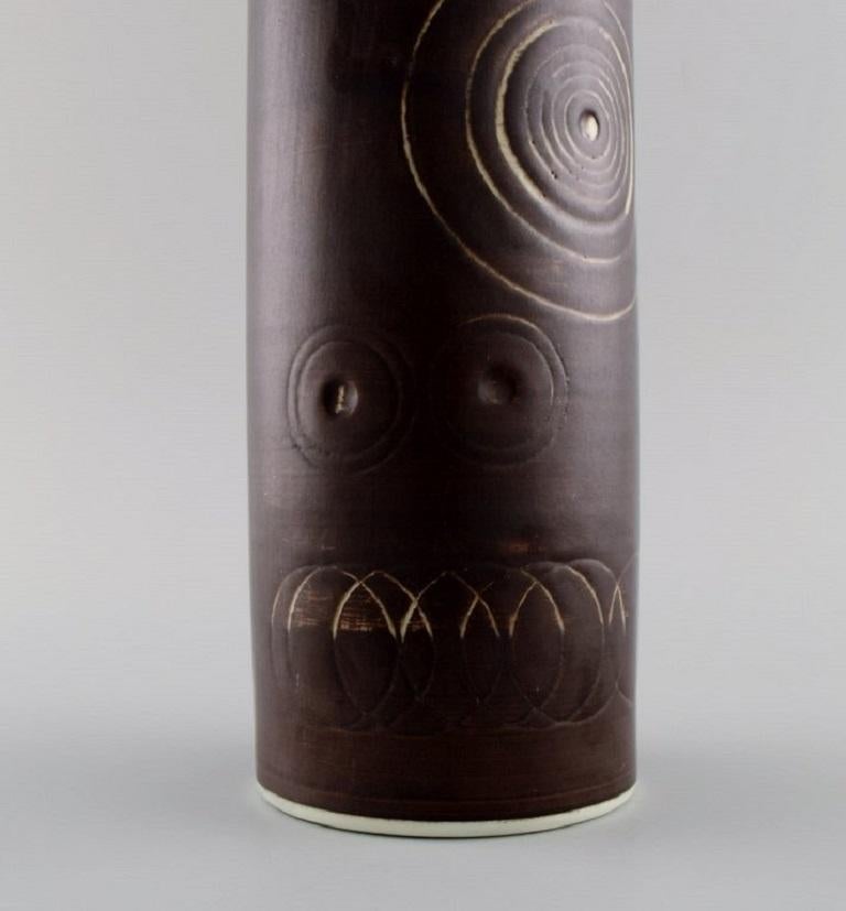 Glazed Olle Alberius for Rörstrand. Cylindrical Sarek vase in hand-painted ceramics. For Sale