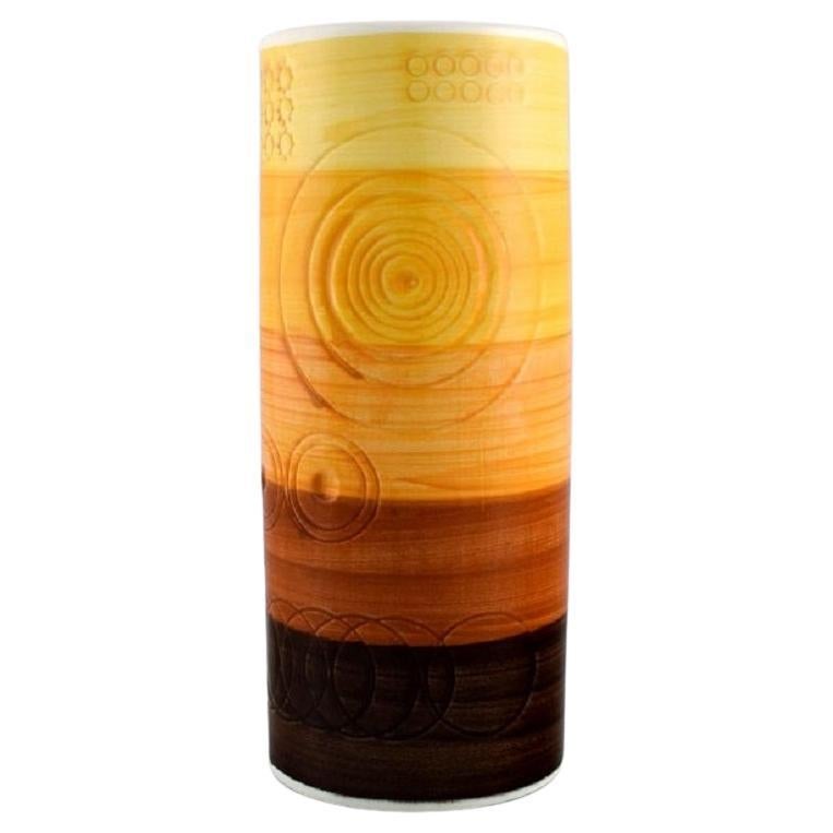 Olle Alberius for Rörstrand, Cylindrical Sarek Vase in Hand-Painted Ceramics