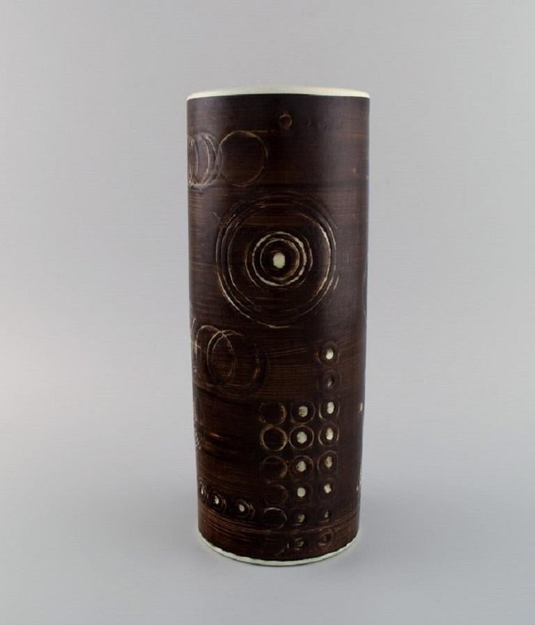 Scandinavo moderno Olle Alberius per Rörstrand, Grande vaso Sarek cilindrico in ceramica in vendita