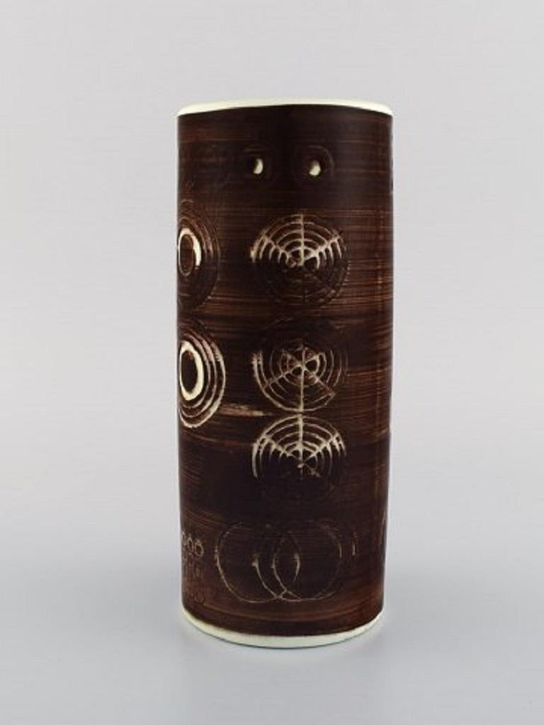Hand-Painted Olle Alberius for Rörstrand, Sarek Vase in Hand Painted Glazed Ceramics For Sale