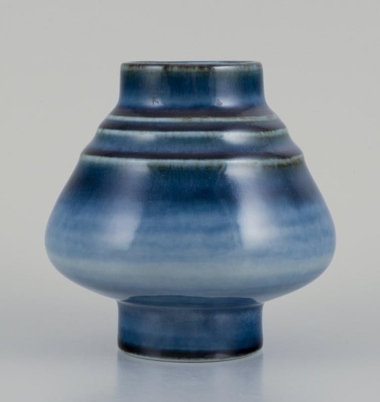 Scandinavian Modern Olle Alberius for Rörstrand, Sweden. Ceramic vase with blue-toned glaze For Sale