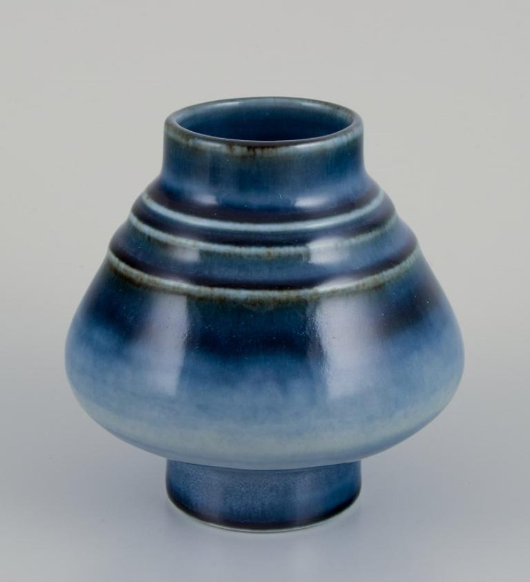 Swedish Olle Alberius for Rörstrand, Sweden. Ceramic vase with blue-toned glaze For Sale