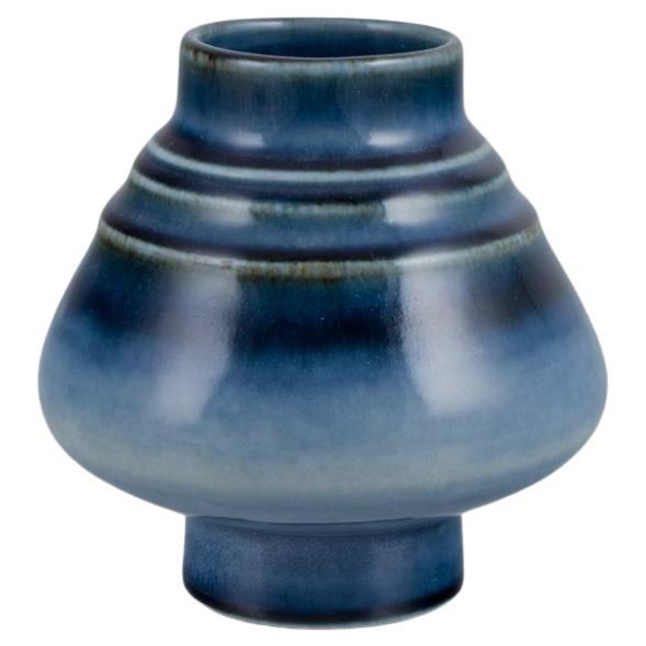 Olle Alberius for Rörstrand, Sweden. Ceramic vase with blue-toned glaze For Sale