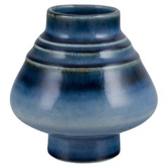 Vintage Olle Alberius for Rörstrand, Sweden. Ceramic vase with blue-toned glaze