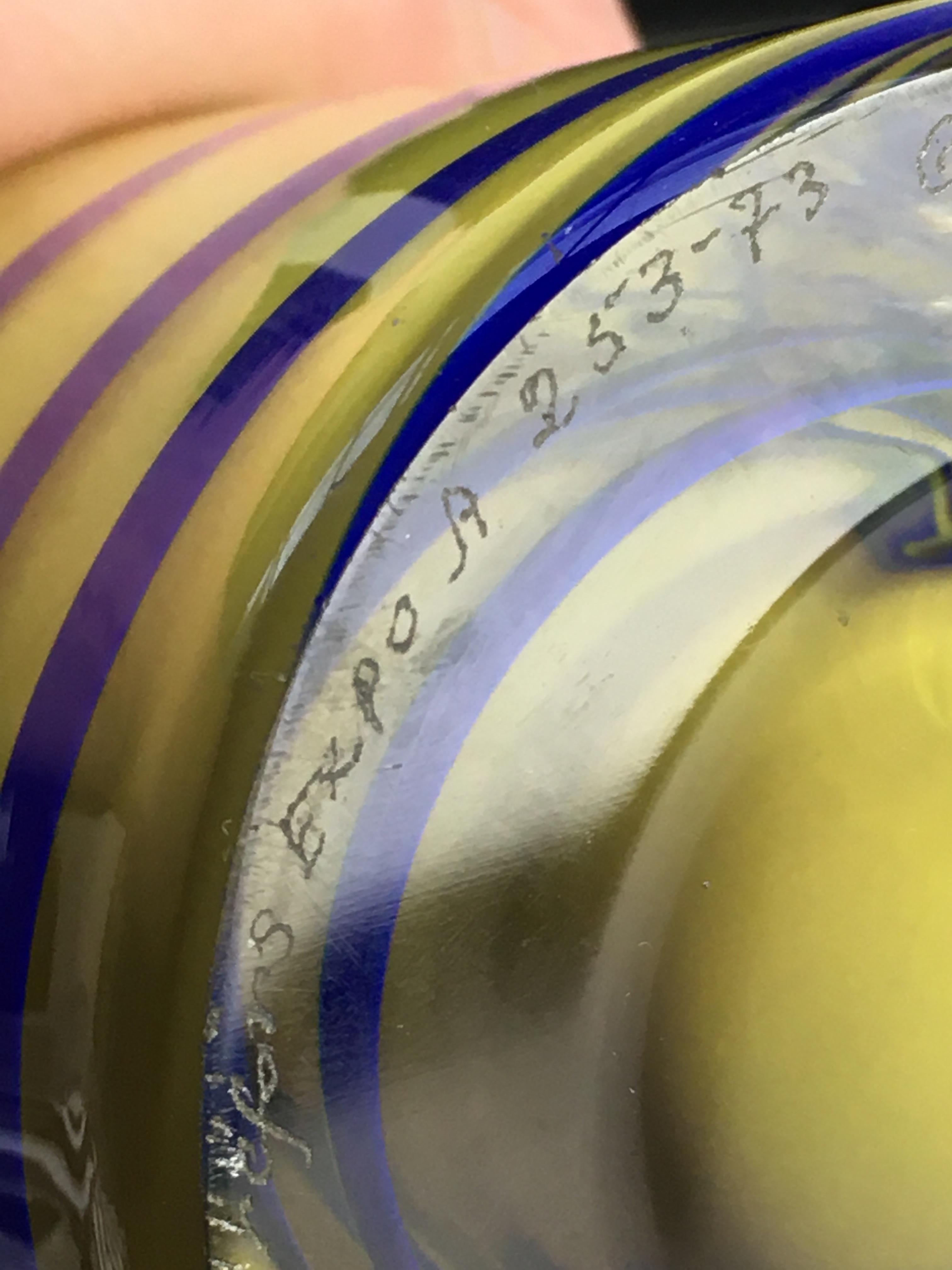 Olle Alberius Orrefors Exhibition Vase Signed Numbered 1973 Acid Yellow Cobalt 4