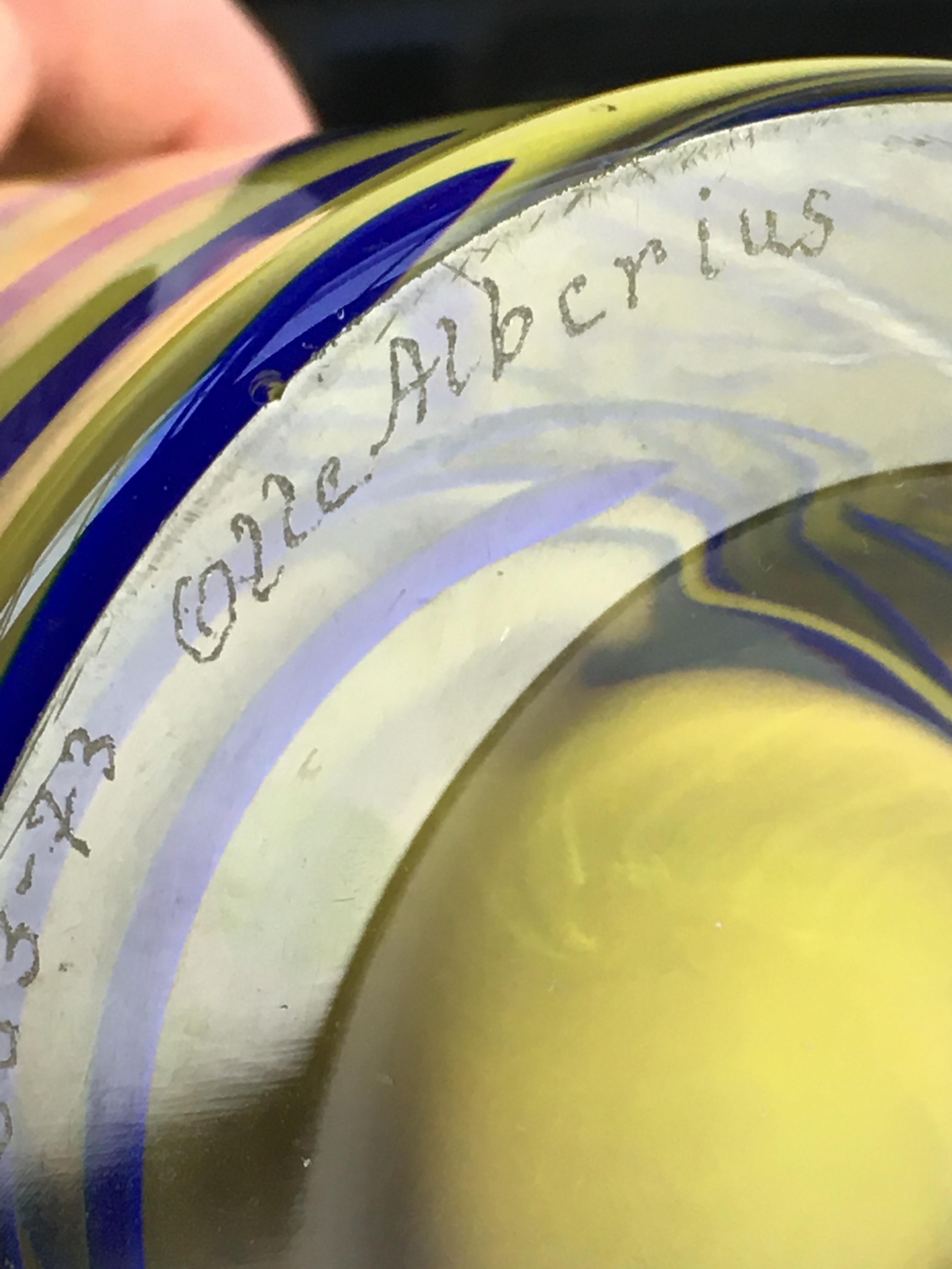Olle Alberius Orrefors Exhibition Vase Signed Numbered 1973 Acid Yellow Cobalt For Sale 5