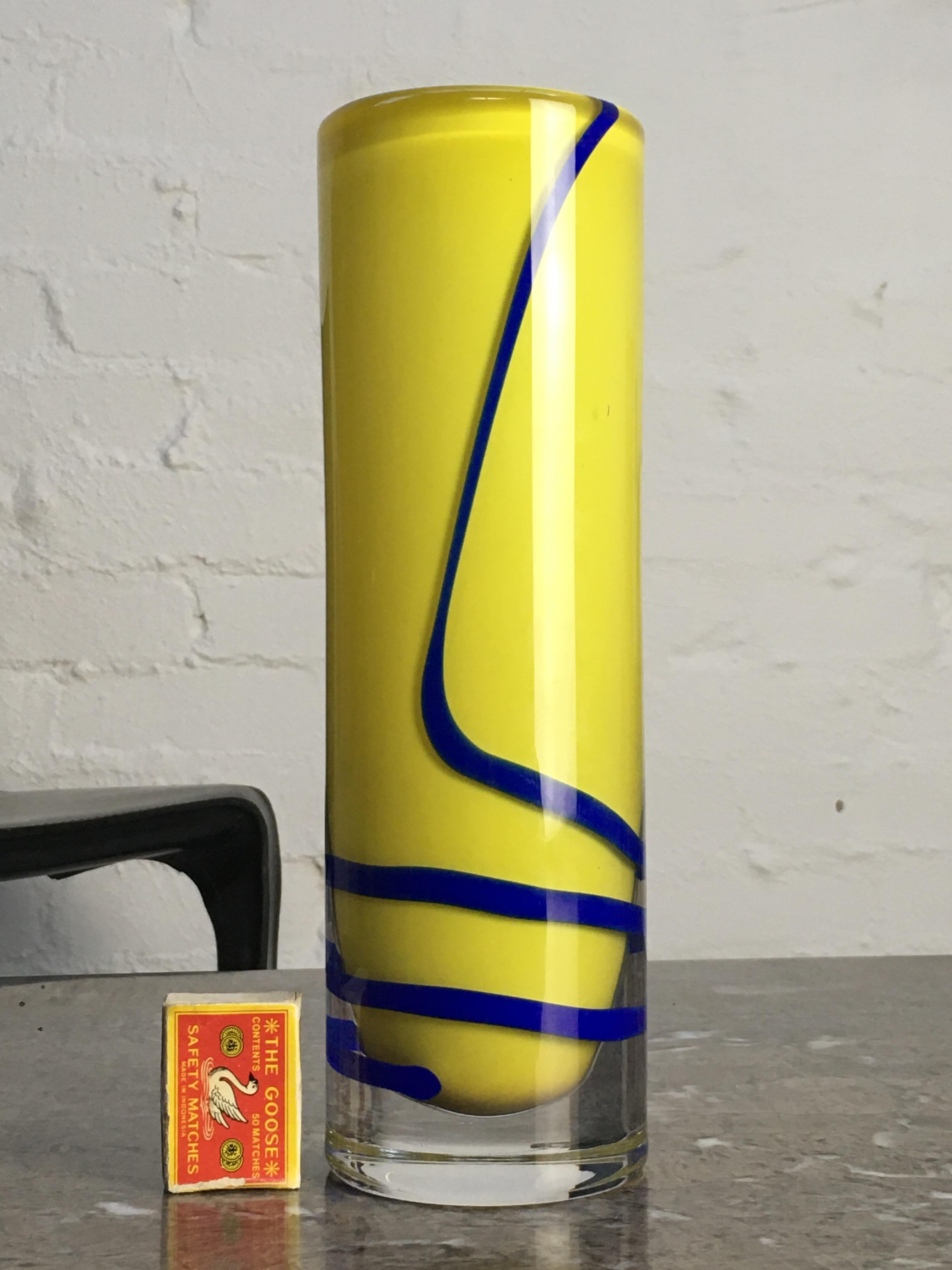 Olle Alberius Orrefors Exhibition Vase Signed Numbered 1973 Acid Yellow Cobalt 9
