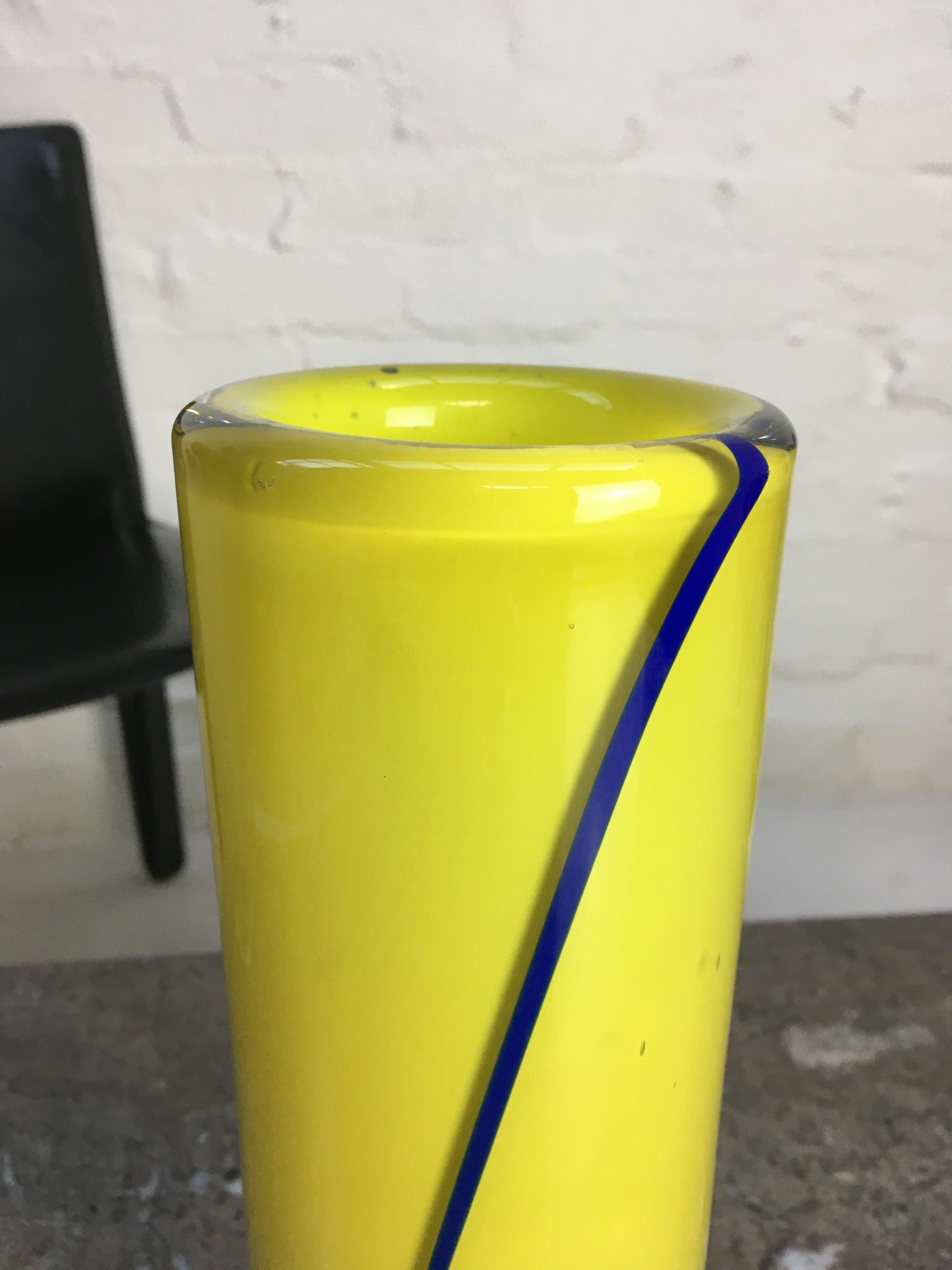 Mid-Century Modern Olle Alberius Orrefors Exhibition Vase Signed Numbered 1973 Acid Yellow Cobalt For Sale