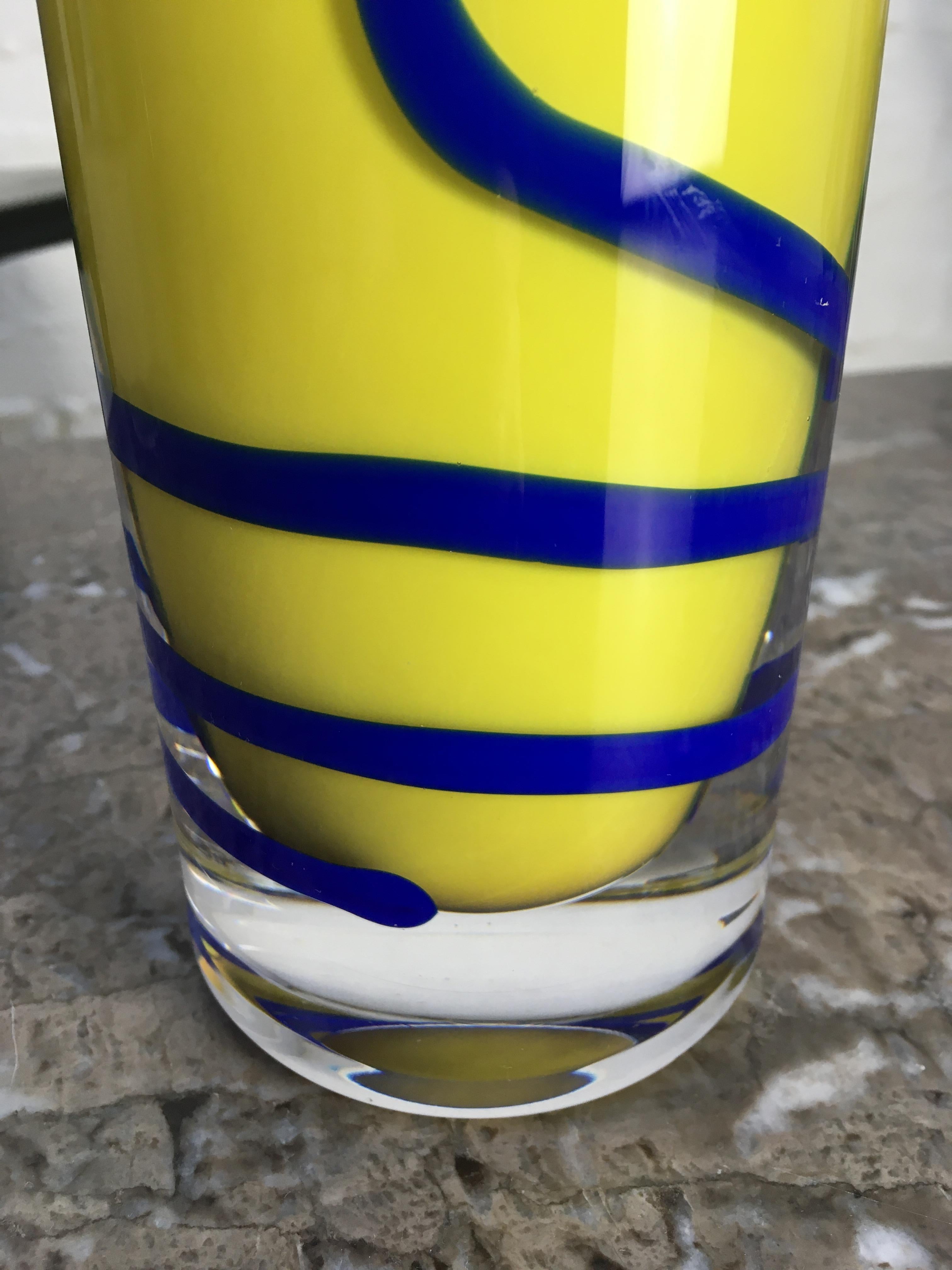 Swedish Olle Alberius Orrefors Exhibition Vase Signed Numbered 1973 Acid Yellow Cobalt For Sale